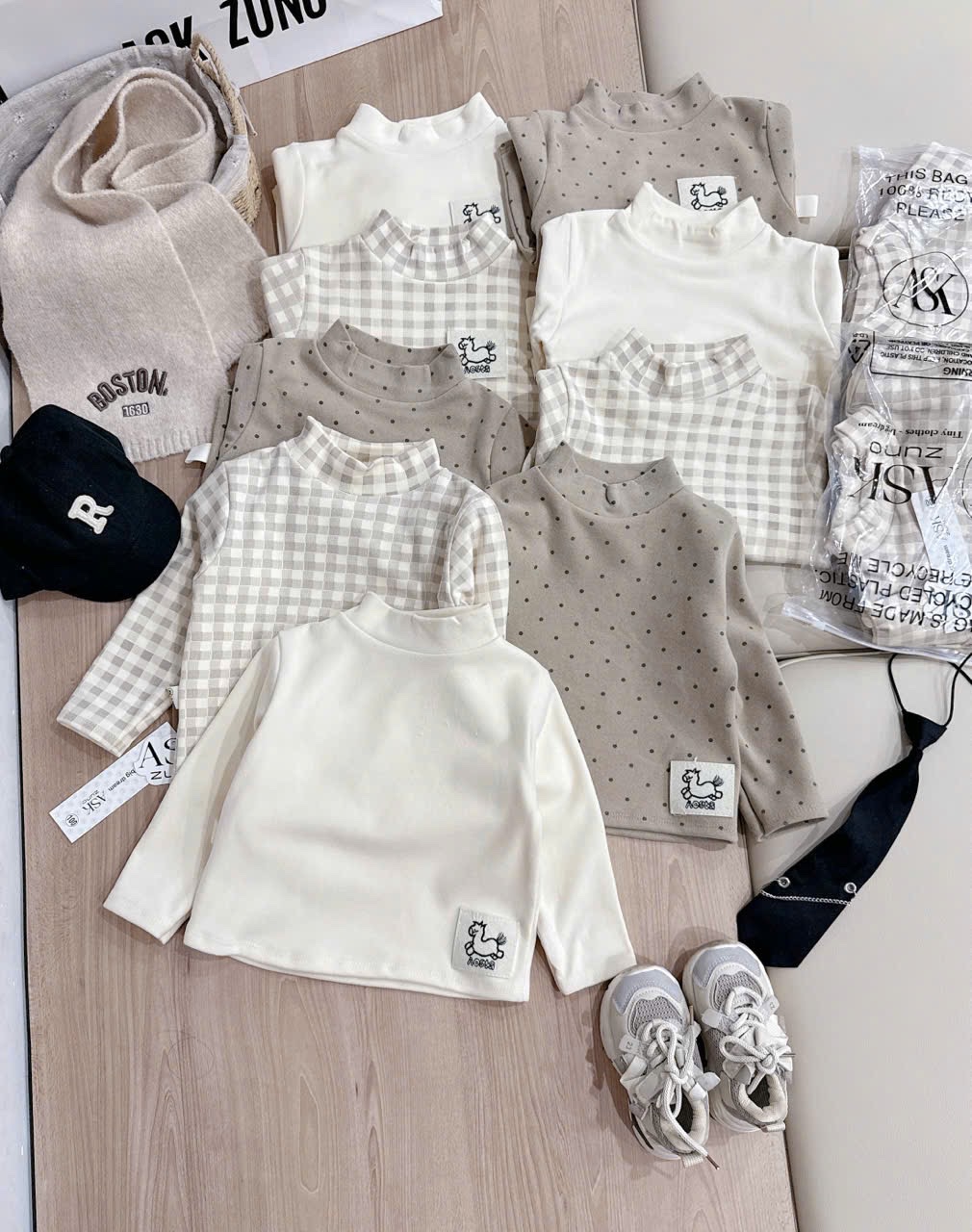 AB820 - SET 3 ÁO BÉ TRAI ZIP LÔNG TAG NGỰA nâu be