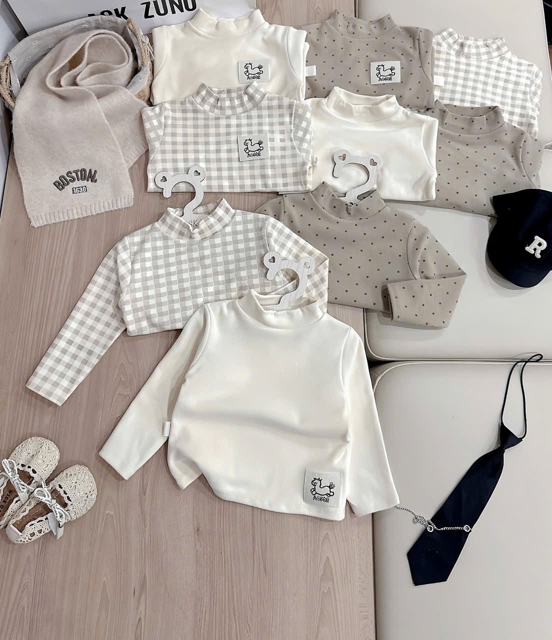 AB820 - SET 3 ÁO BÉ TRAI ZIP LÔNG TAG NGỰA nâu be
