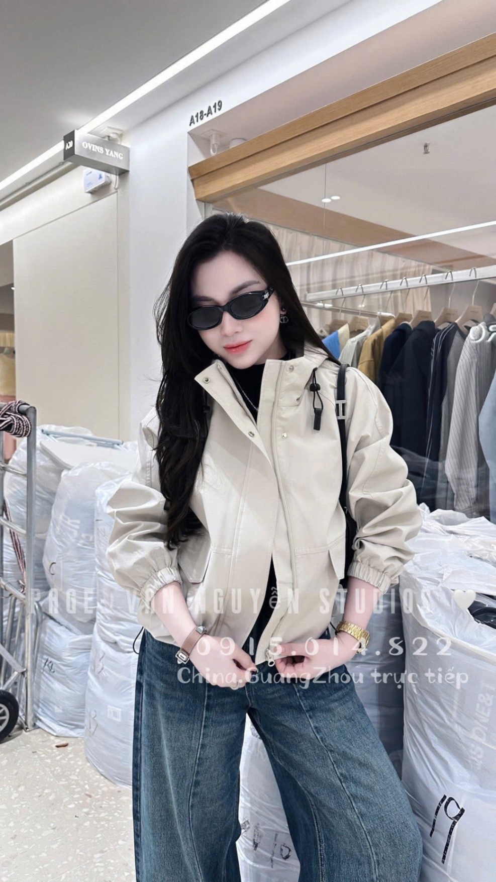 ANU318 - ÁO KHOÁC GIÓ NỮ CHỐNG NƯỚC CÚC BẤM