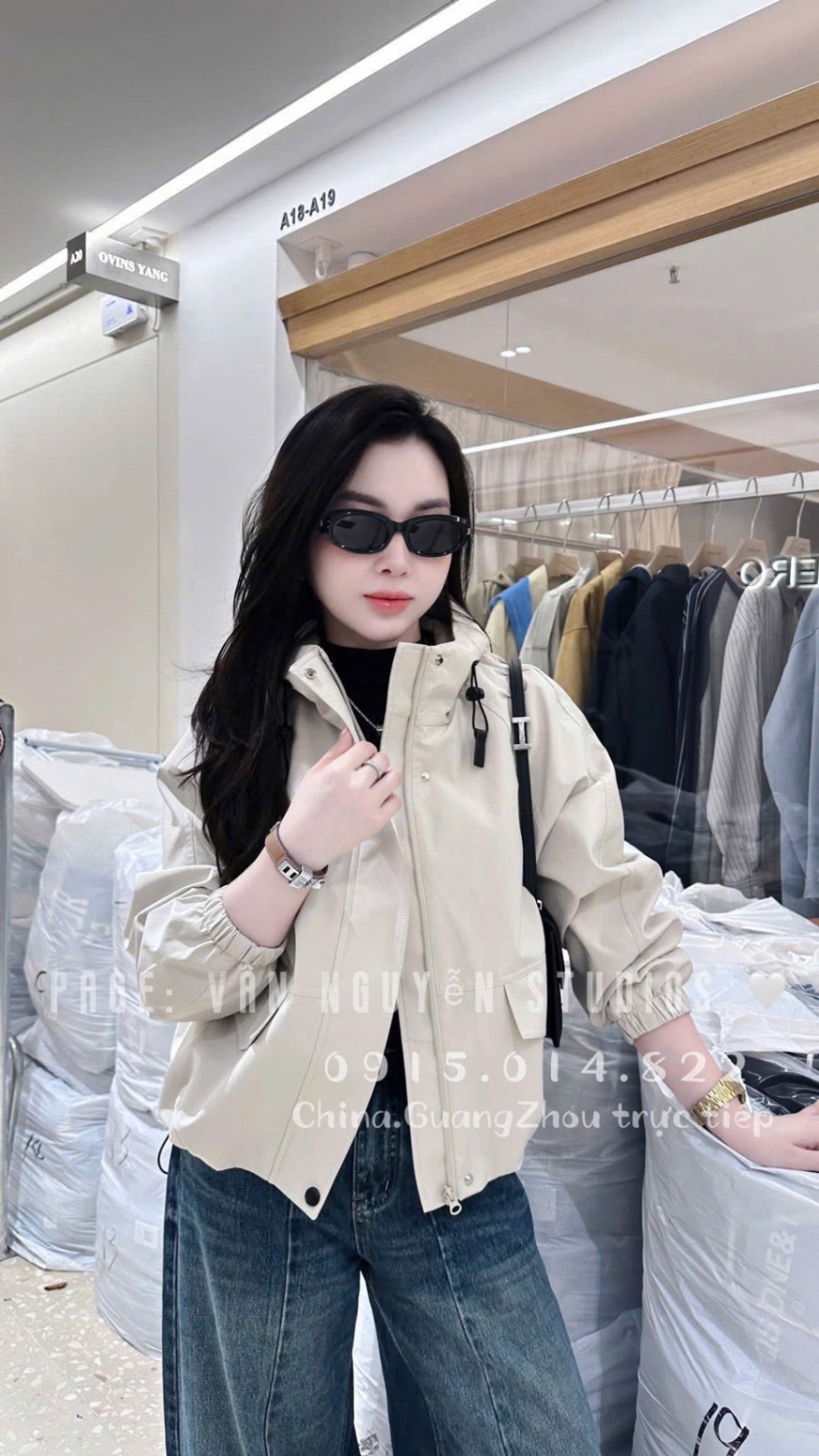 ANU318 - ÁO KHOÁC GIÓ NỮ CHỐNG NƯỚC CÚC BẤM