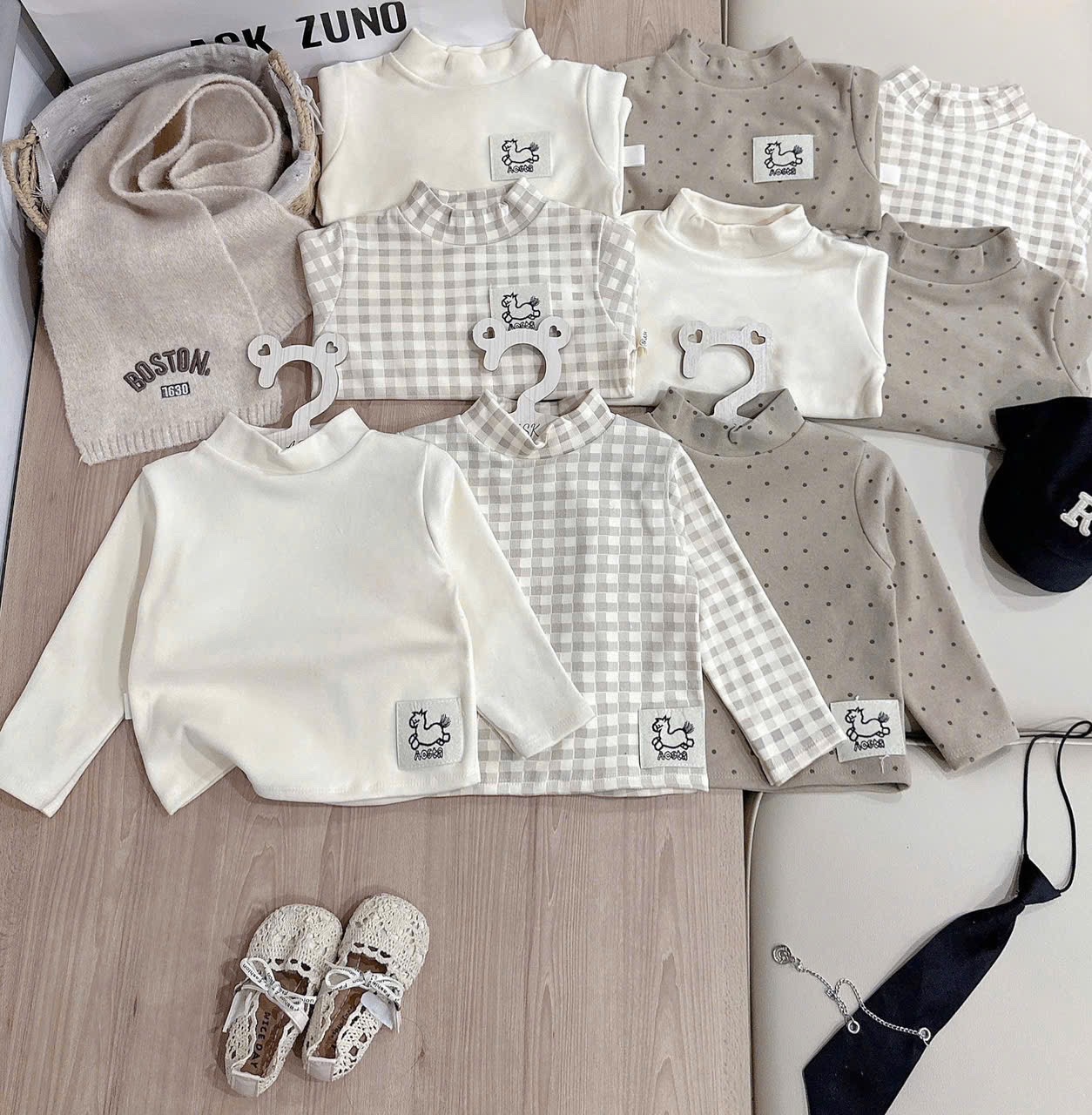 AB820 - SET 3 ÁO BÉ TRAI ZIP LÔNG TAG NGỰA nâu be