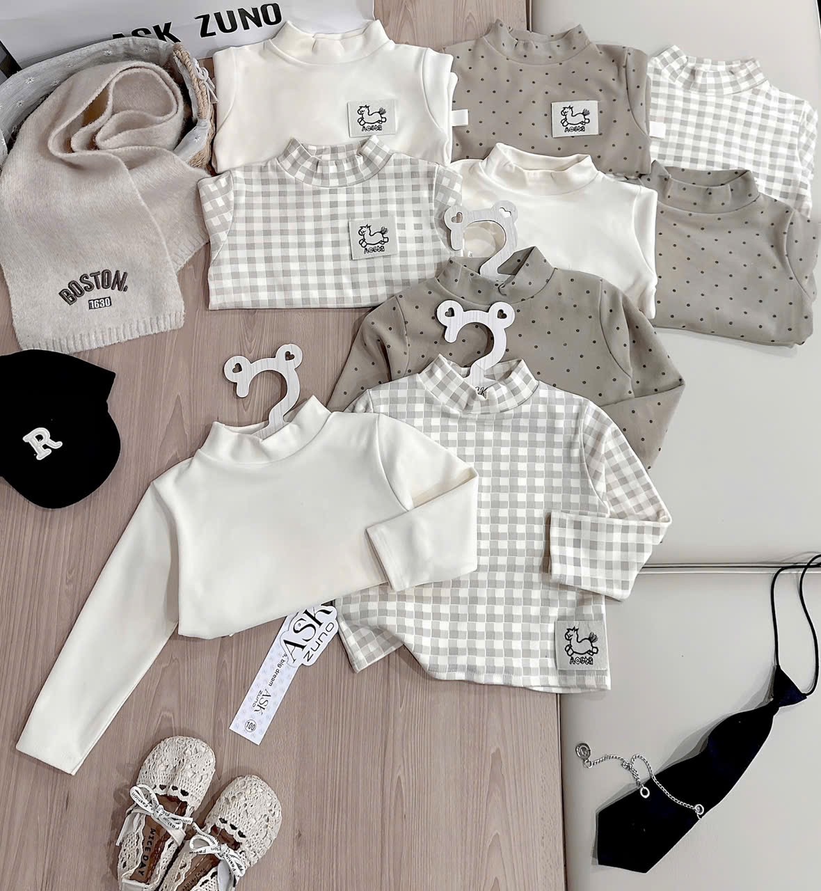 AB820 - SET 3 ÁO BÉ TRAI ZIP LÔNG TAG NGỰA nâu be
