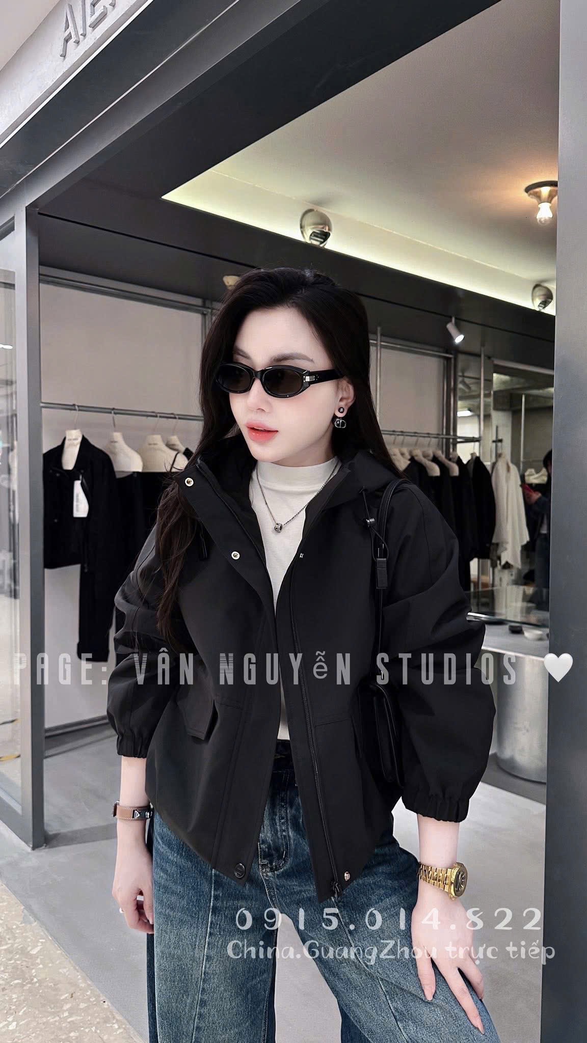 ANU318 - ÁO KHOÁC GIÓ NỮ CHỐNG NƯỚC CÚC BẤM