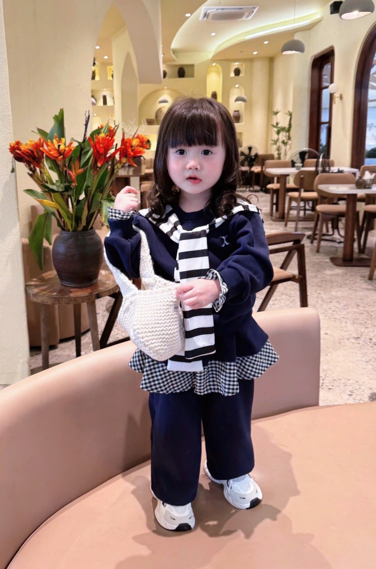G784 - BỘ NỈ BÉ GÁI HAIDA THAN BÈO KẺ KÈM KHĂN XNQ