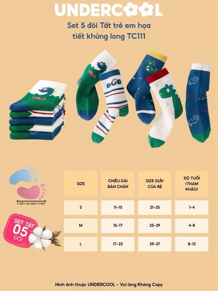 PK246 - SET 10 ĐÔI TẤT CHỐNG TRƯỢT KHỦNG LONG