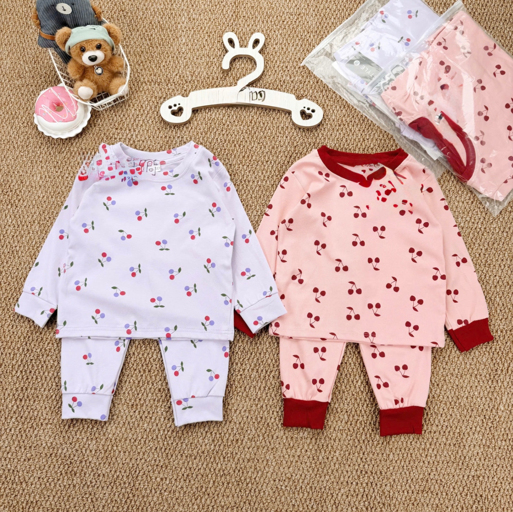 G788 - SET 2 BỘ BÉ GÁI ZIP DÀI TAY CHERRY