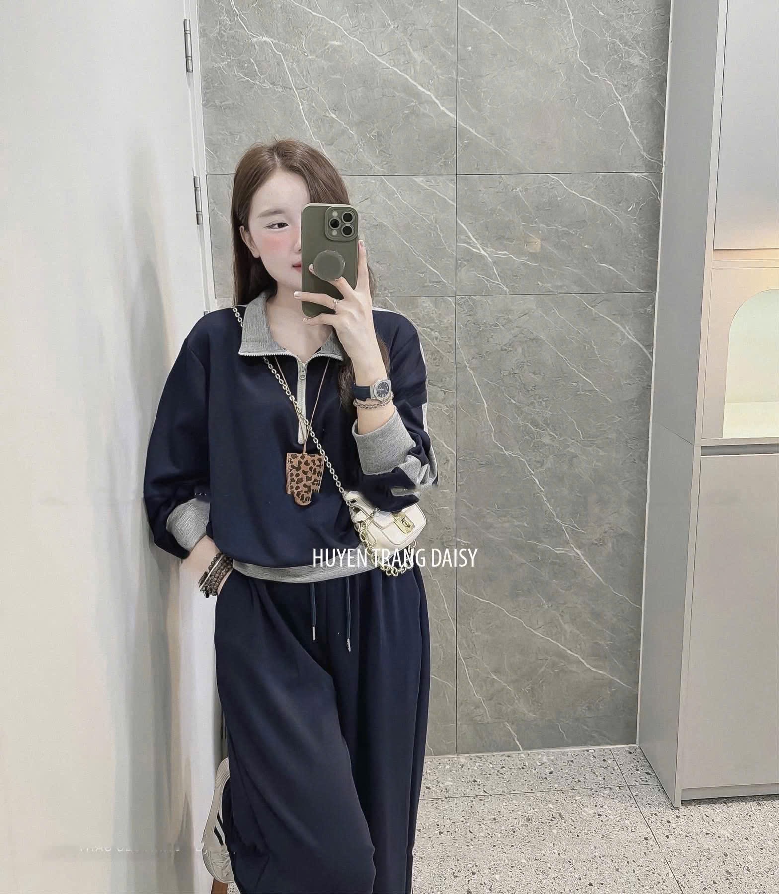S193 - BỘ NỈ HAIDA THAN CỔ KHOÁ PHỐI GHI