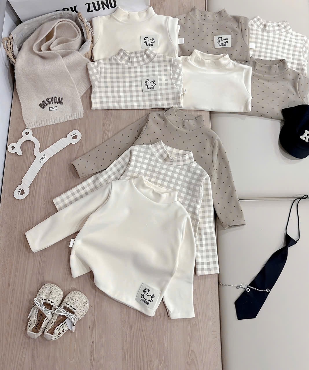 AB820 - SET 3 ÁO BÉ TRAI ZIP LÔNG TAG NGỰA nâu be