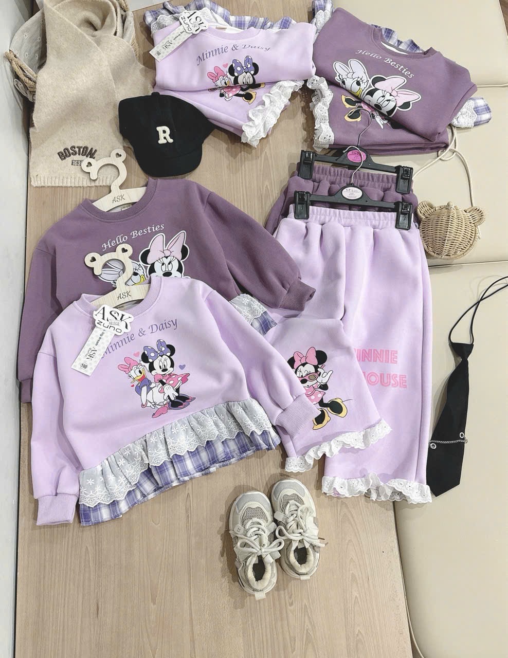 G794 - BỘ NỈ BÉ GÁI HAIDA SIZE ĐẠI Minnie Daisy PHỐI REN