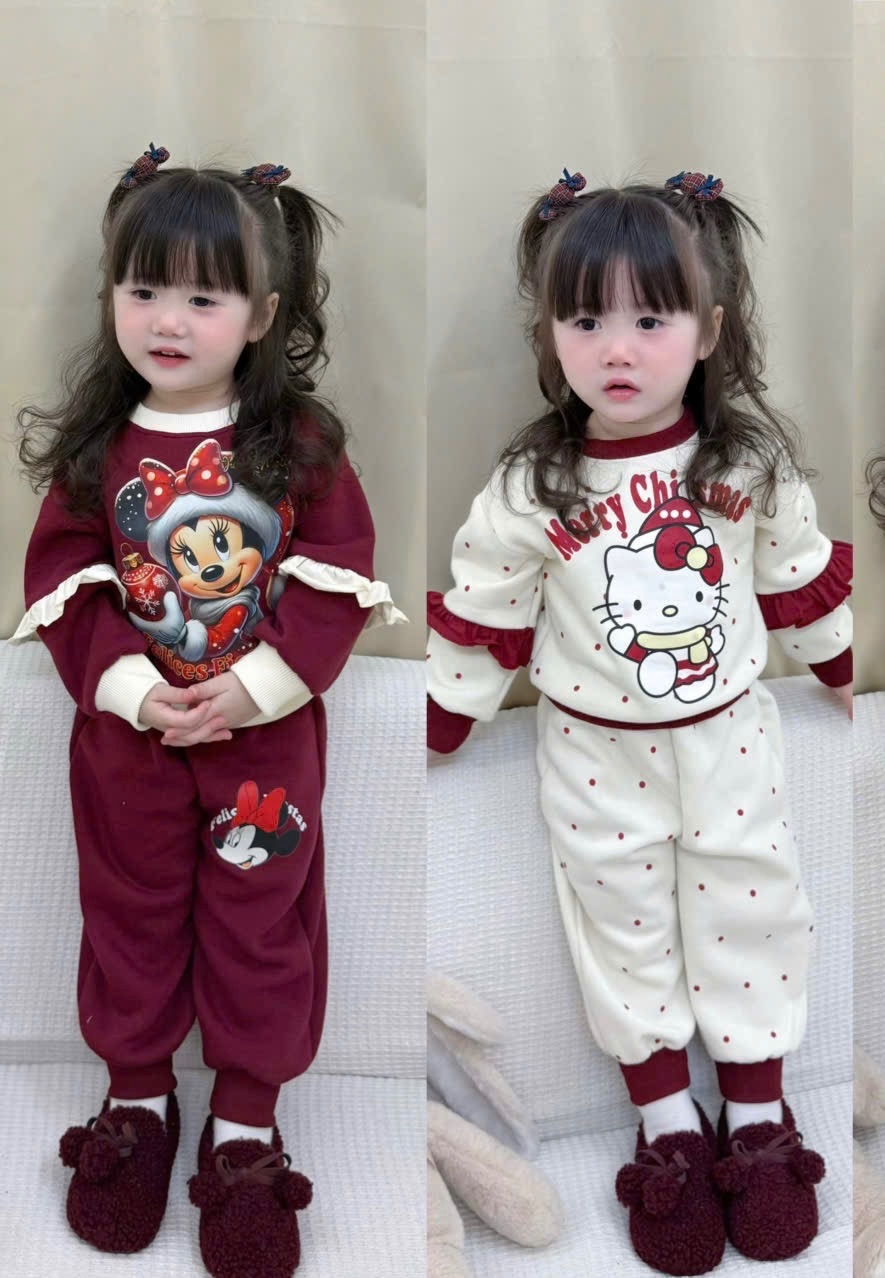 G795 - BỘ NỈ BÉ GÁI HAIDA MICKEY PHỐI ĐỎ BE CHRISMAS