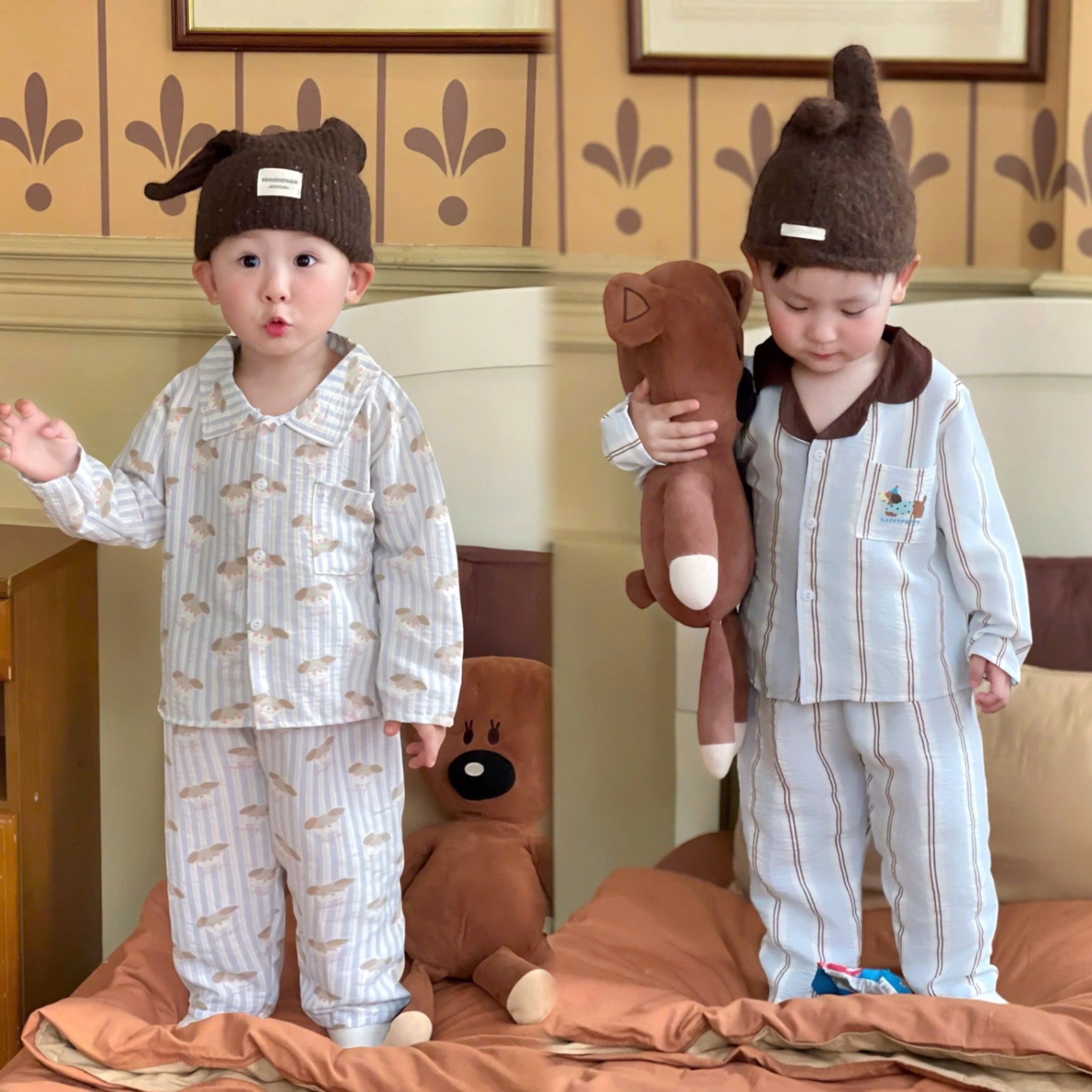 T004 - SET 2 BỘ PYJAMA BÉ TRAI XANH SỌC CHÓ