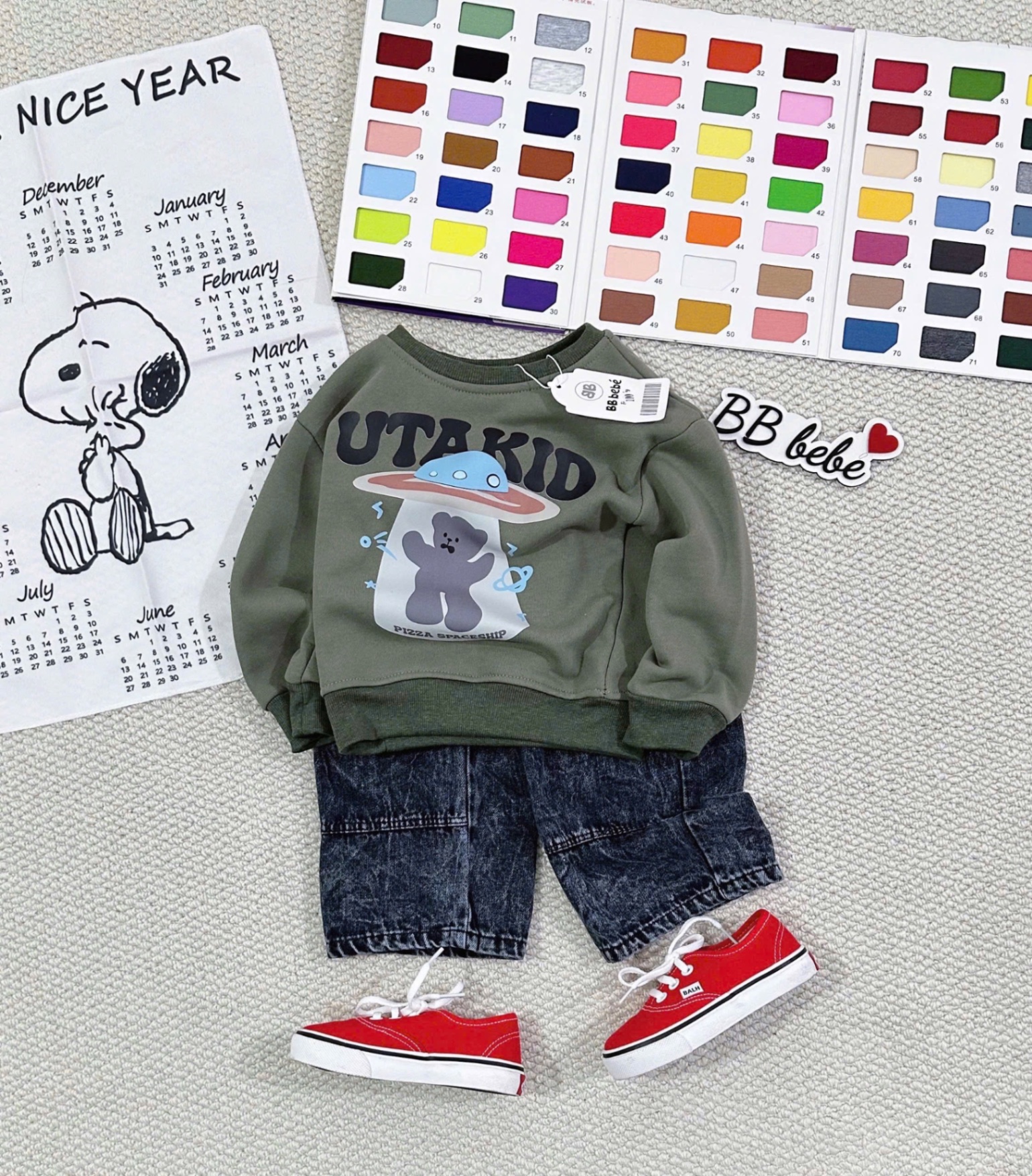 T005 - BỘ NỈ BÉ TRAI ÁO RÊU UTAKID QUẦN BÒ SUÔNG