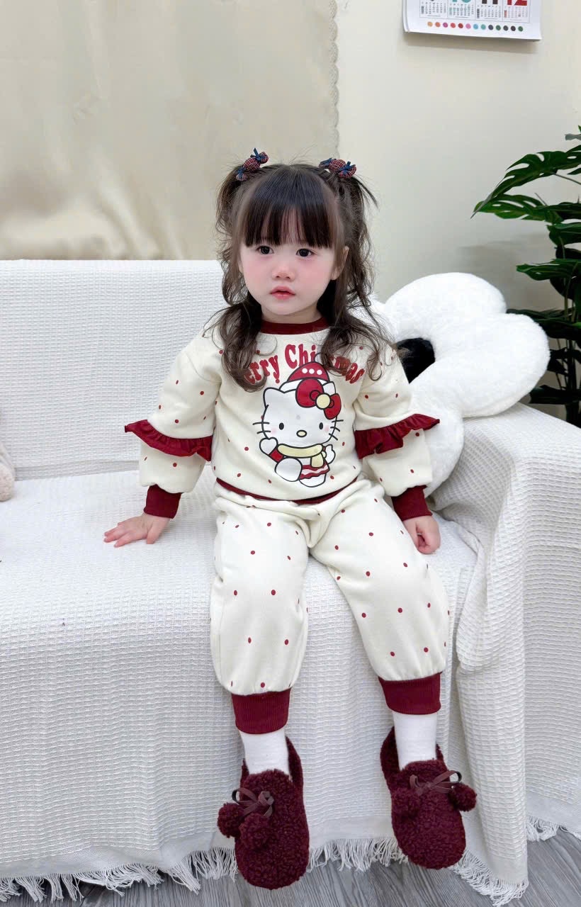 G795 - BỘ NỈ BÉ GÁI HAIDA MICKEY PHỐI ĐỎ BE CHRISMAS
