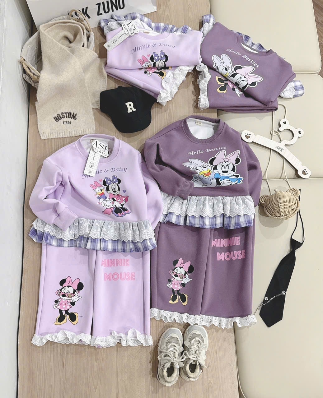 G794 - BỘ NỈ BÉ GÁI HAIDA SIZE ĐẠI Minnie Daisy PHỐI REN