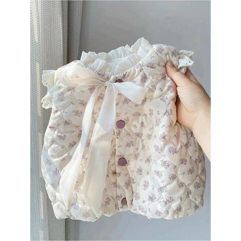 AB824 - ÁO GILE PHAO HOA TÍM VIỀN REN NƠ BÉ GÁI