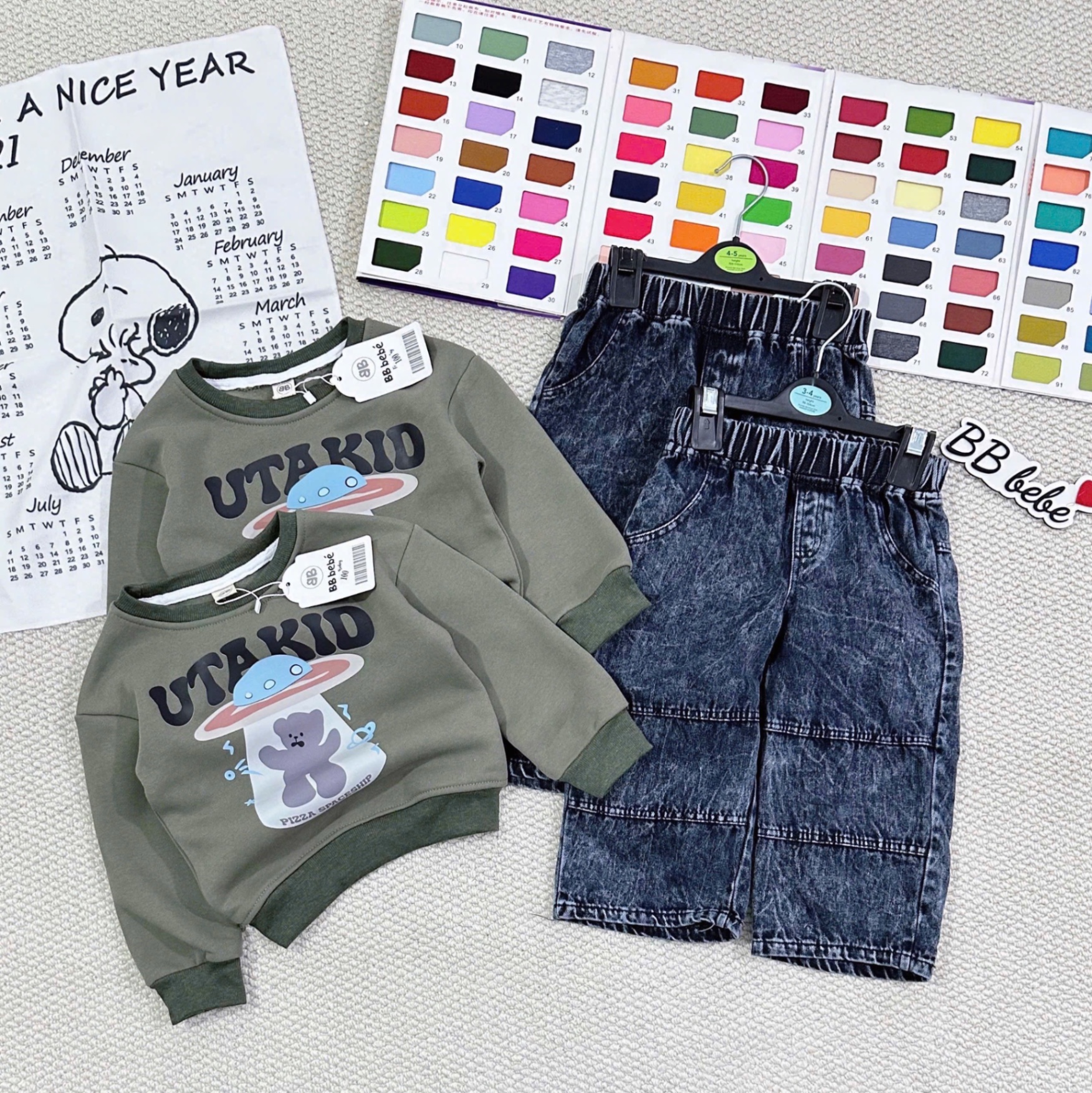 T005 - BỘ NỈ BÉ TRAI ÁO RÊU UTAKID QUẦN BÒ SUÔNG