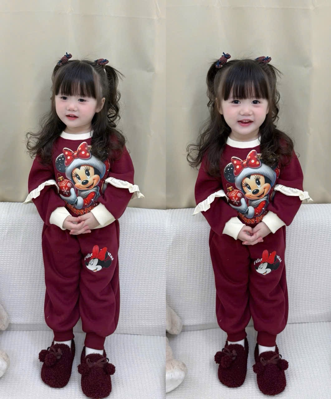 G795 - BỘ NỈ BÉ GÁI HAIDA MICKEY PHỐI ĐỎ BE CHRISMAS