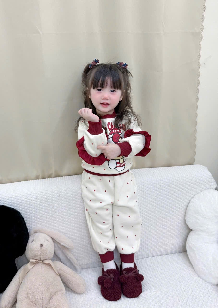 G795 - BỘ NỈ BÉ GÁI HAIDA MICKEY PHỐI ĐỎ BE CHRISMAS