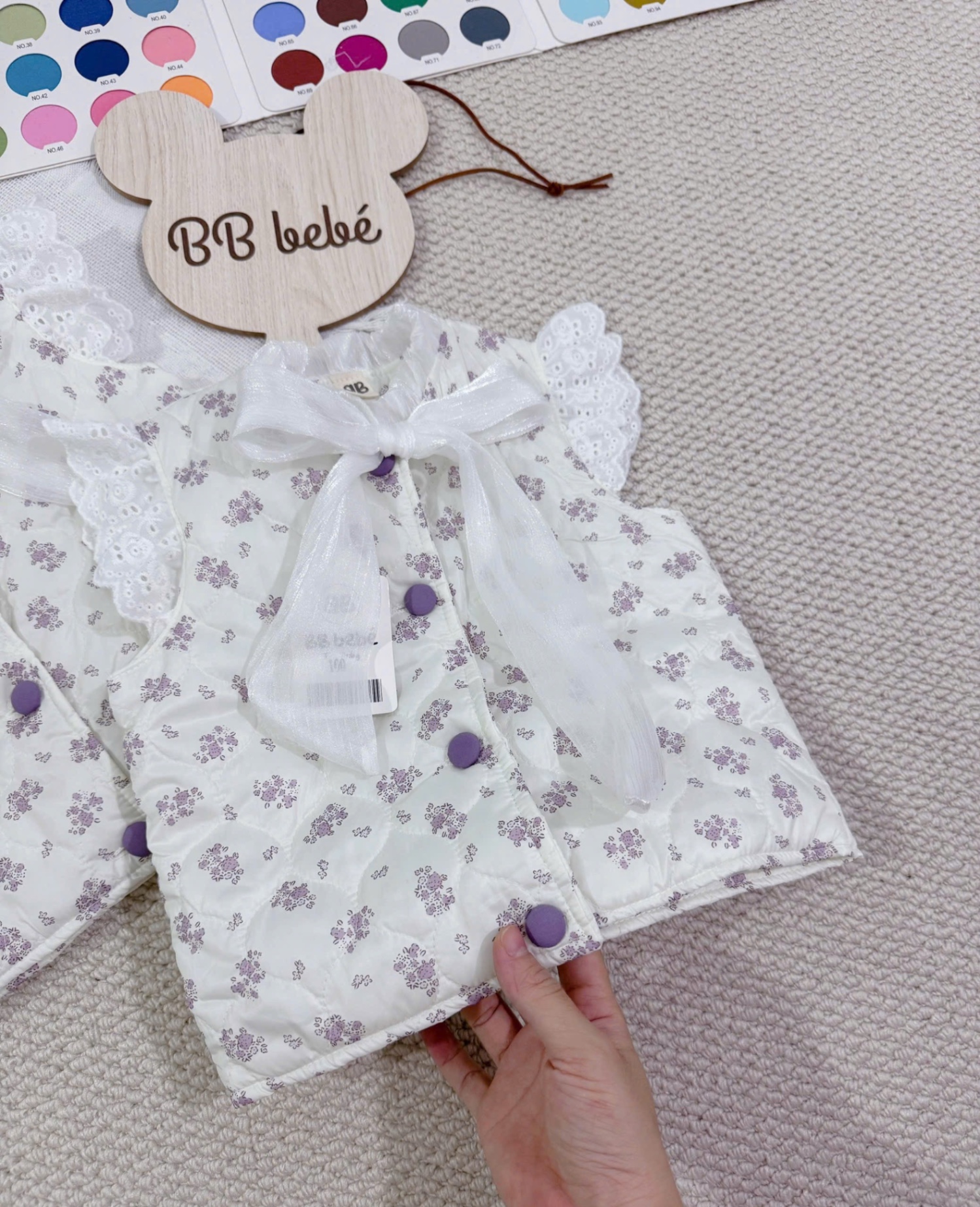 AB824 - ÁO GILE PHAO HOA TÍM VIỀN REN NƠ BÉ GÁI