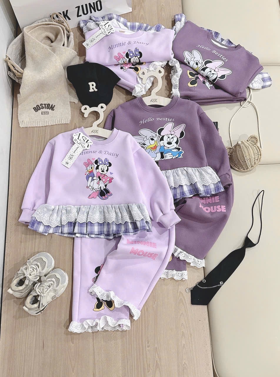 G794 - BỘ NỈ BÉ GÁI HAIDA SIZE ĐẠI Minnie Daisy PHỐI REN