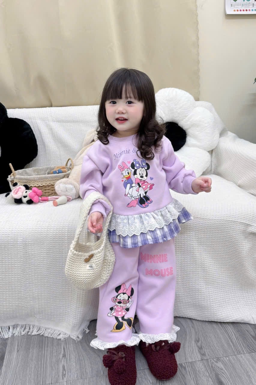 G794 - BỘ NỈ BÉ GÁI HAIDA SIZE ĐẠI Minnie Daisy PHỐI REN