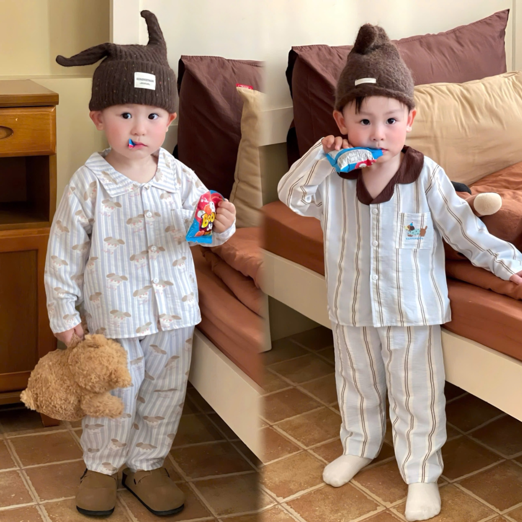 T004 - SET 2 BỘ PYJAMA BÉ TRAI XANH SỌC CHÓ