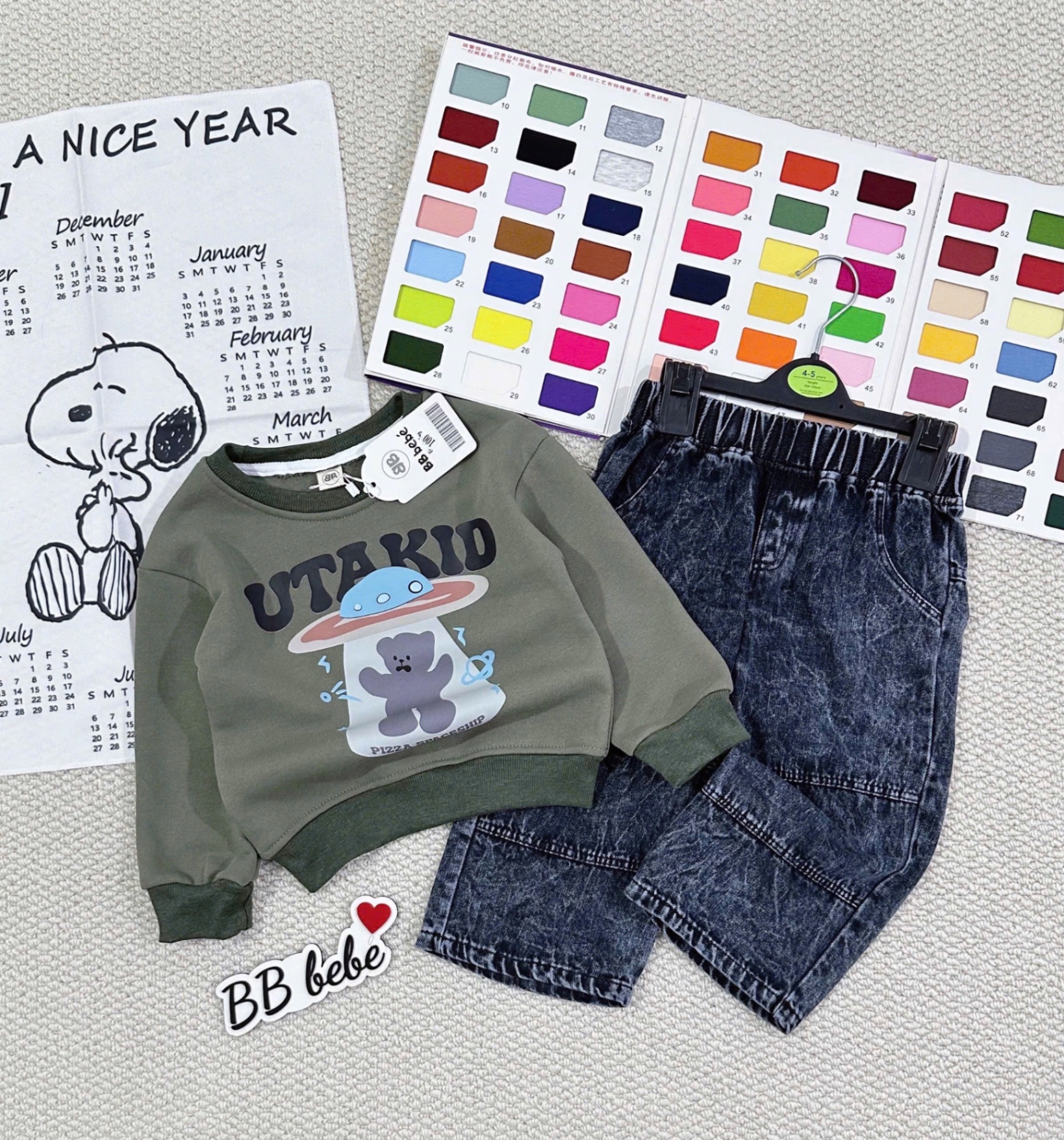 T005 - BỘ NỈ BÉ TRAI ÁO RÊU UTAKID QUẦN BÒ SUÔNG