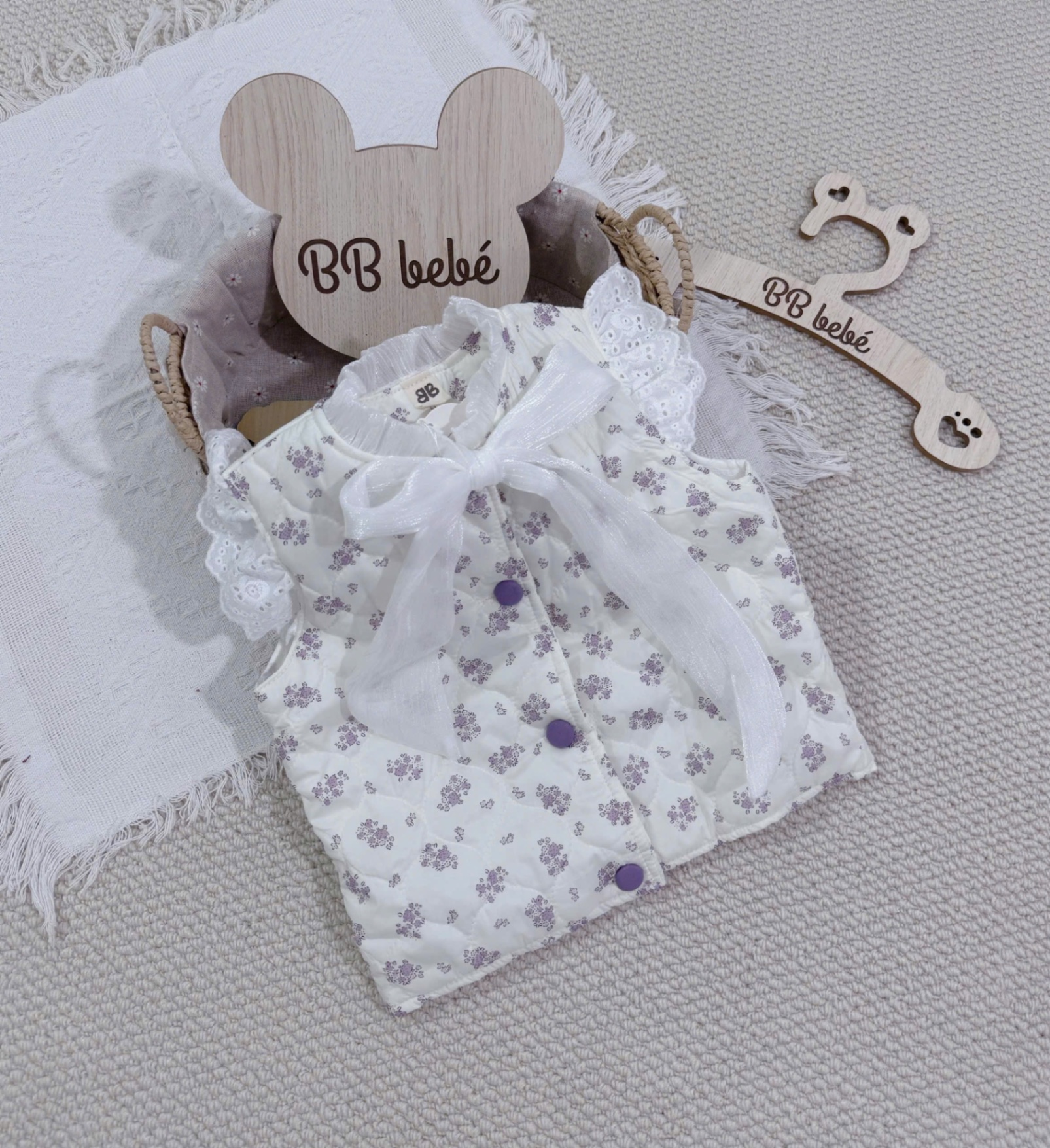 AB824 - ÁO GILE PHAO HOA TÍM VIỀN REN NƠ BÉ GÁI