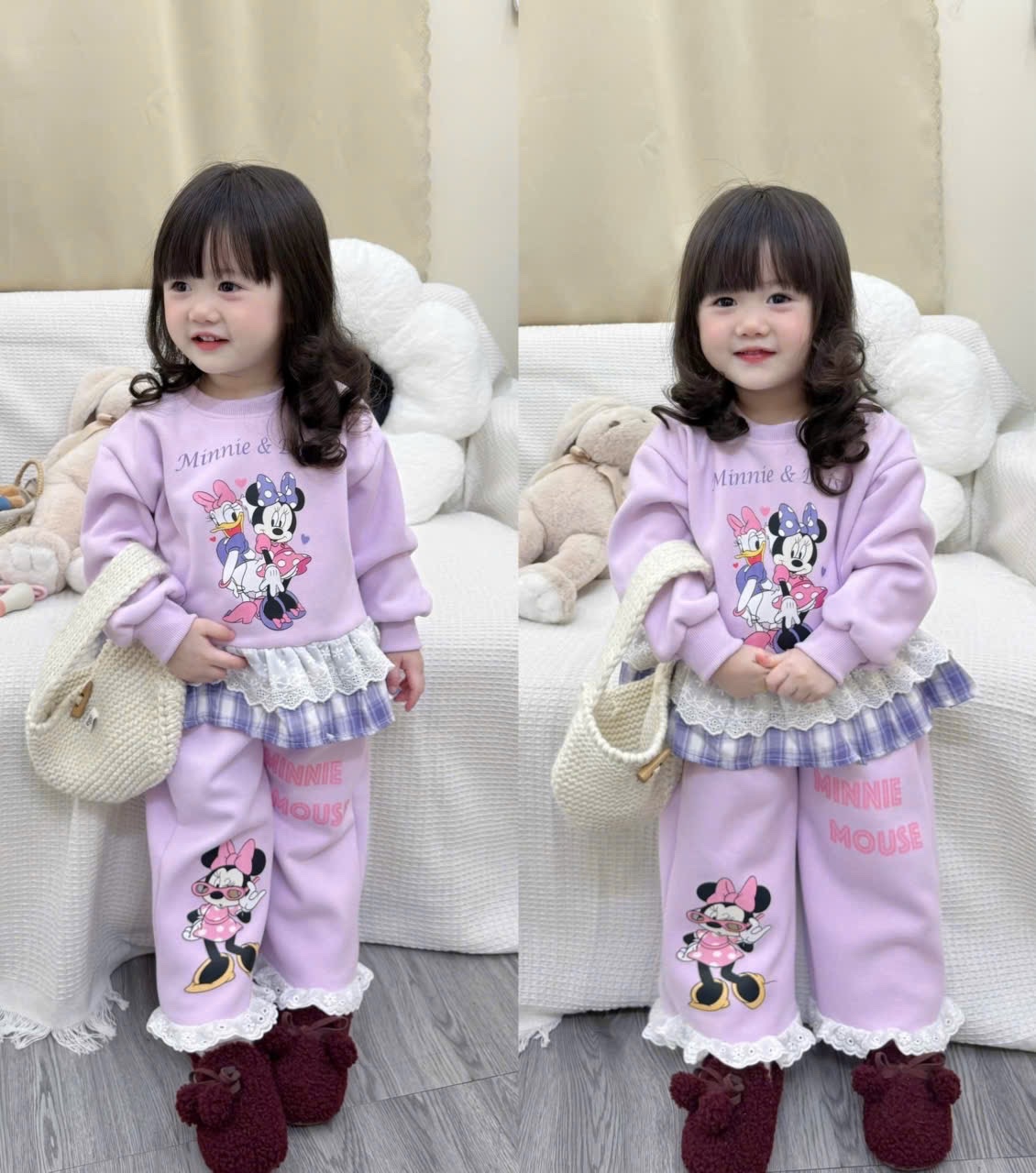 G794 - BỘ NỈ BÉ GÁI HAIDA SIZE ĐẠI Minnie Daisy PHỐI REN