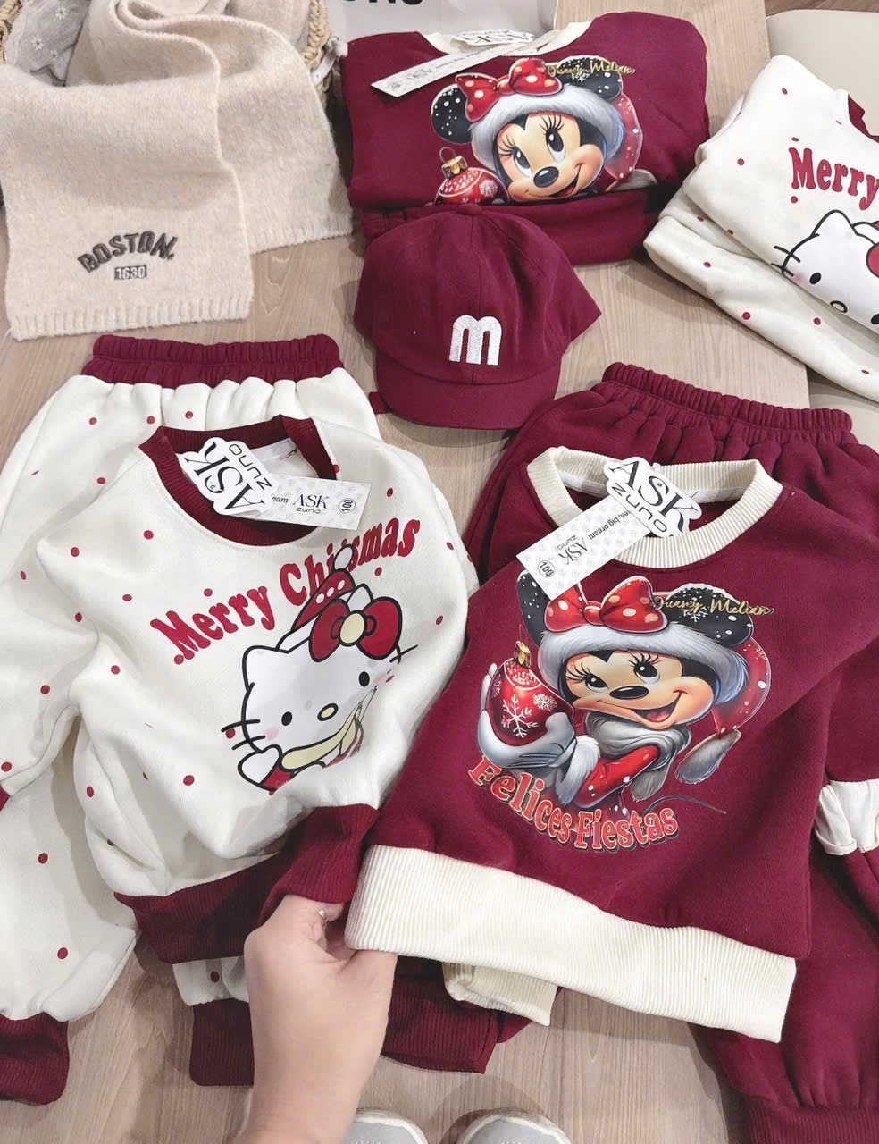 G795 - BỘ NỈ BÉ GÁI HAIDA MICKEY PHỐI ĐỎ BE CHRISMAS