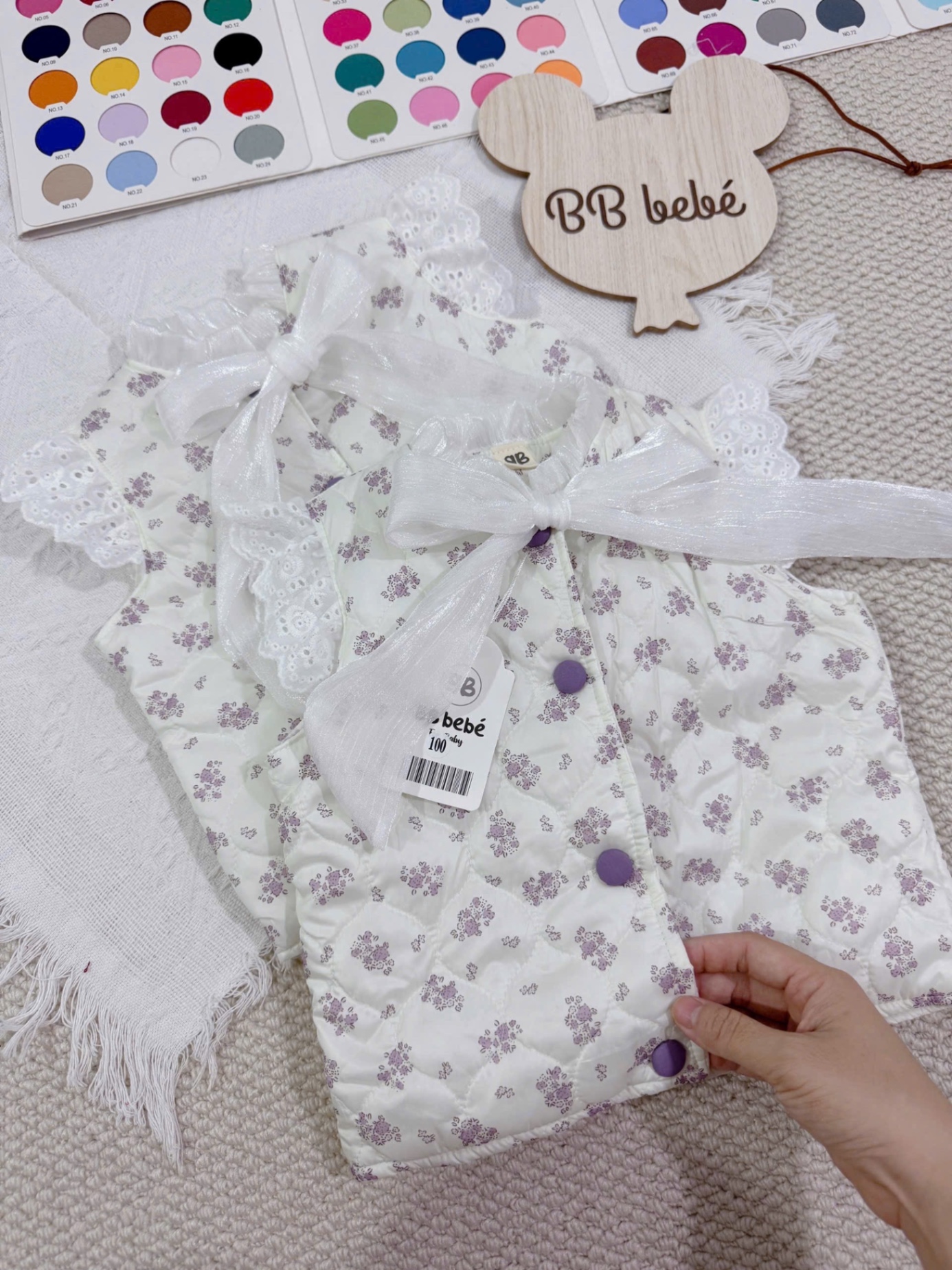 AB824 - ÁO GILE PHAO HOA TÍM VIỀN REN NƠ BÉ GÁI