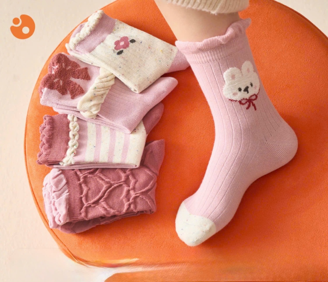 PK249 - SET 10 ĐÔI TẤT BÉ GÁI BÈO NƠ THỎ HAPPY hồng be