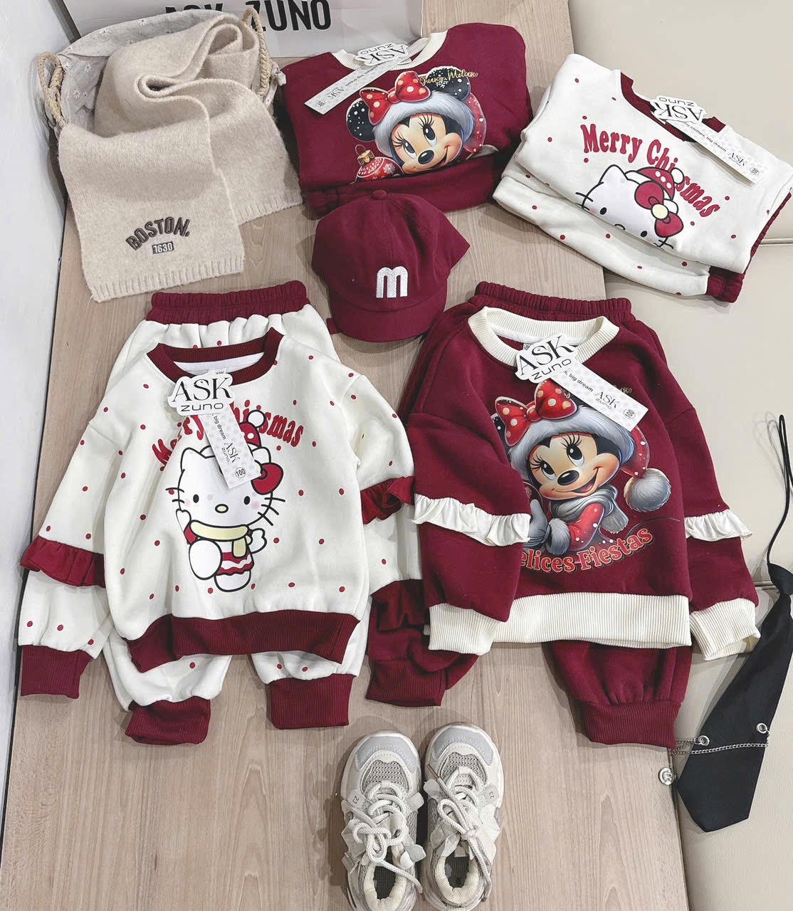 G795 - BỘ NỈ BÉ GÁI HAIDA MICKEY PHỐI ĐỎ BE CHRISMAS