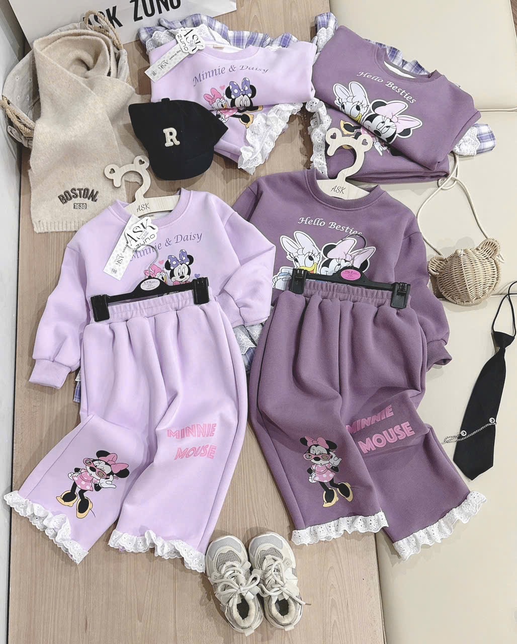 G794 - BỘ NỈ BÉ GÁI HAIDA SIZE ĐẠI Minnie Daisy PHỐI REN