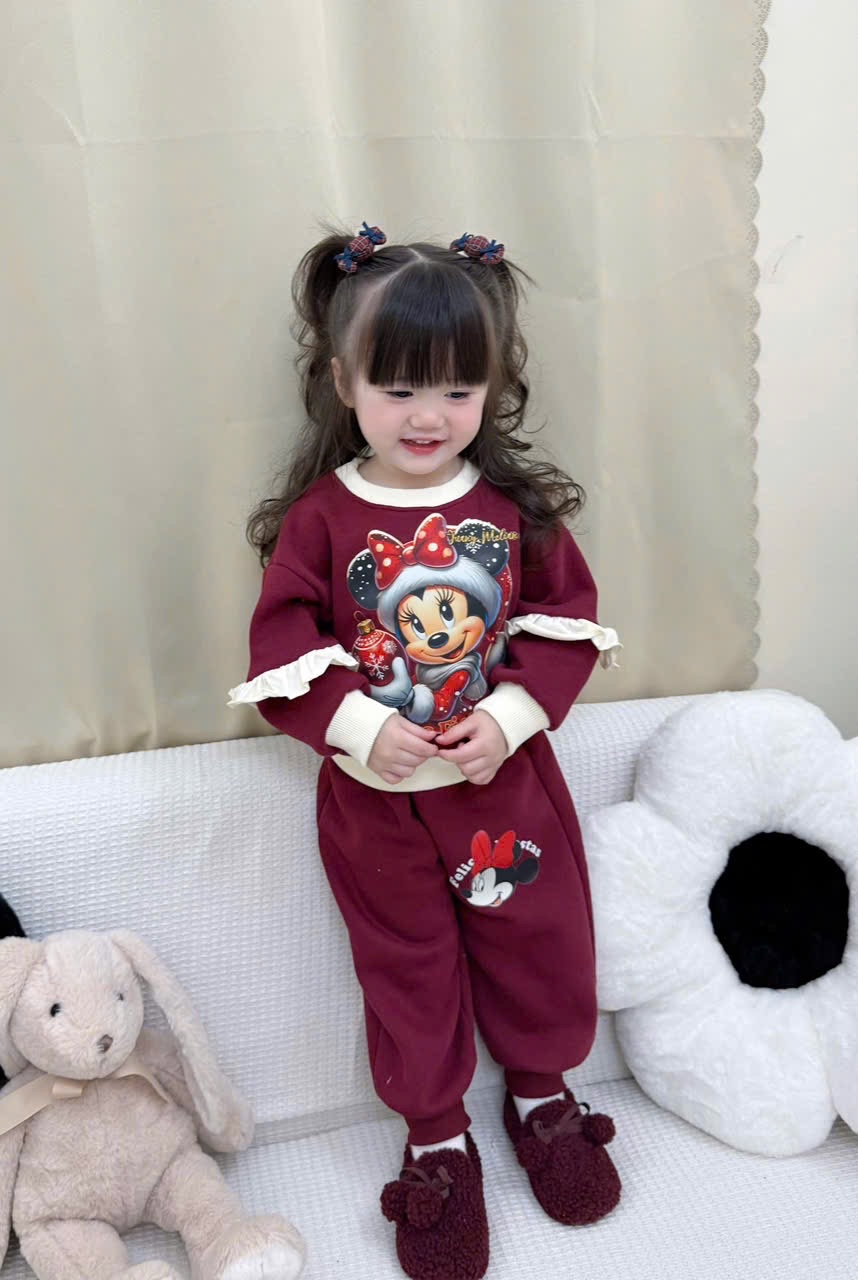 G795 - BỘ NỈ BÉ GÁI HAIDA MICKEY PHỐI ĐỎ BE CHRISMAS