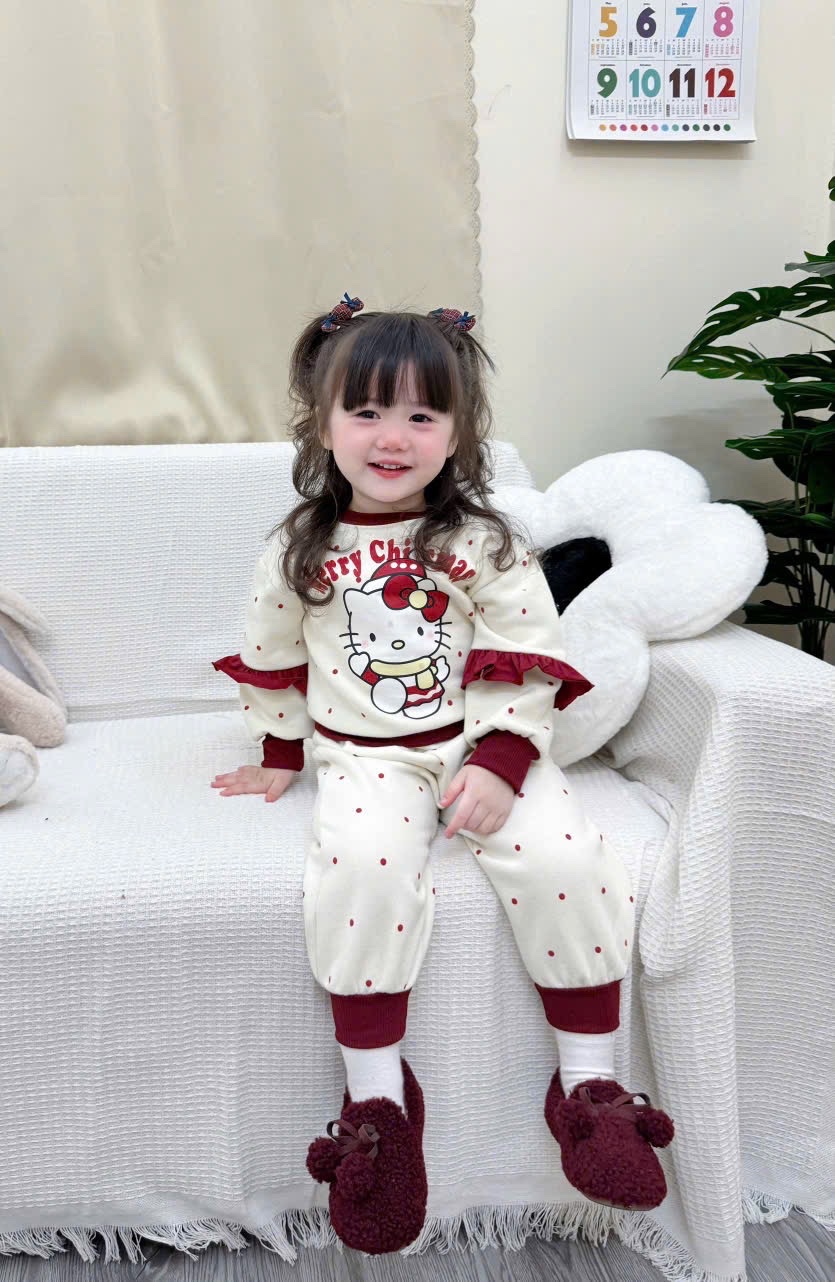 G795 - BỘ NỈ BÉ GÁI HAIDA MICKEY PHỐI ĐỎ BE CHRISMAS