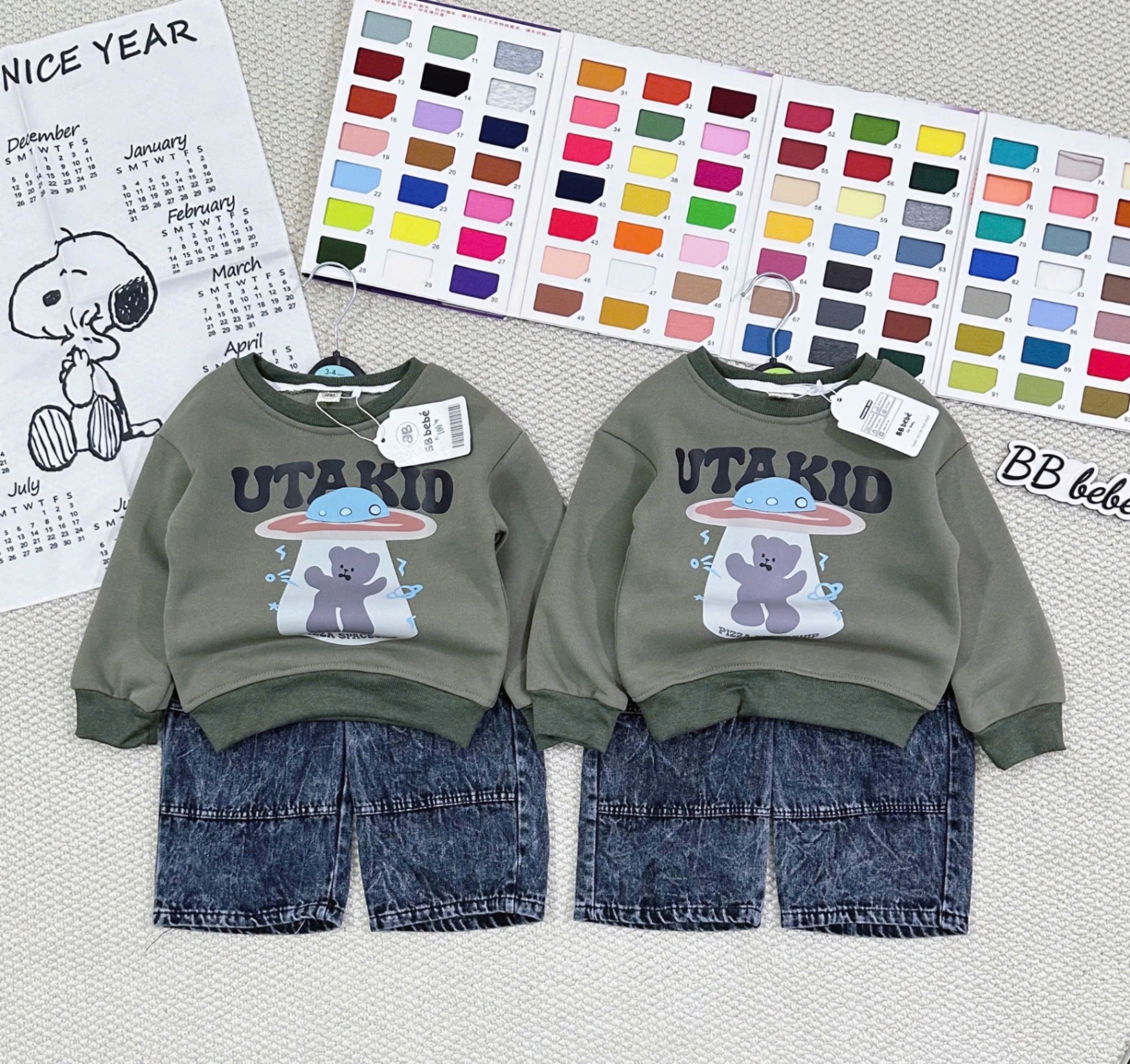 T005 - BỘ NỈ BÉ TRAI ÁO RÊU UTAKID QUẦN BÒ SUÔNG