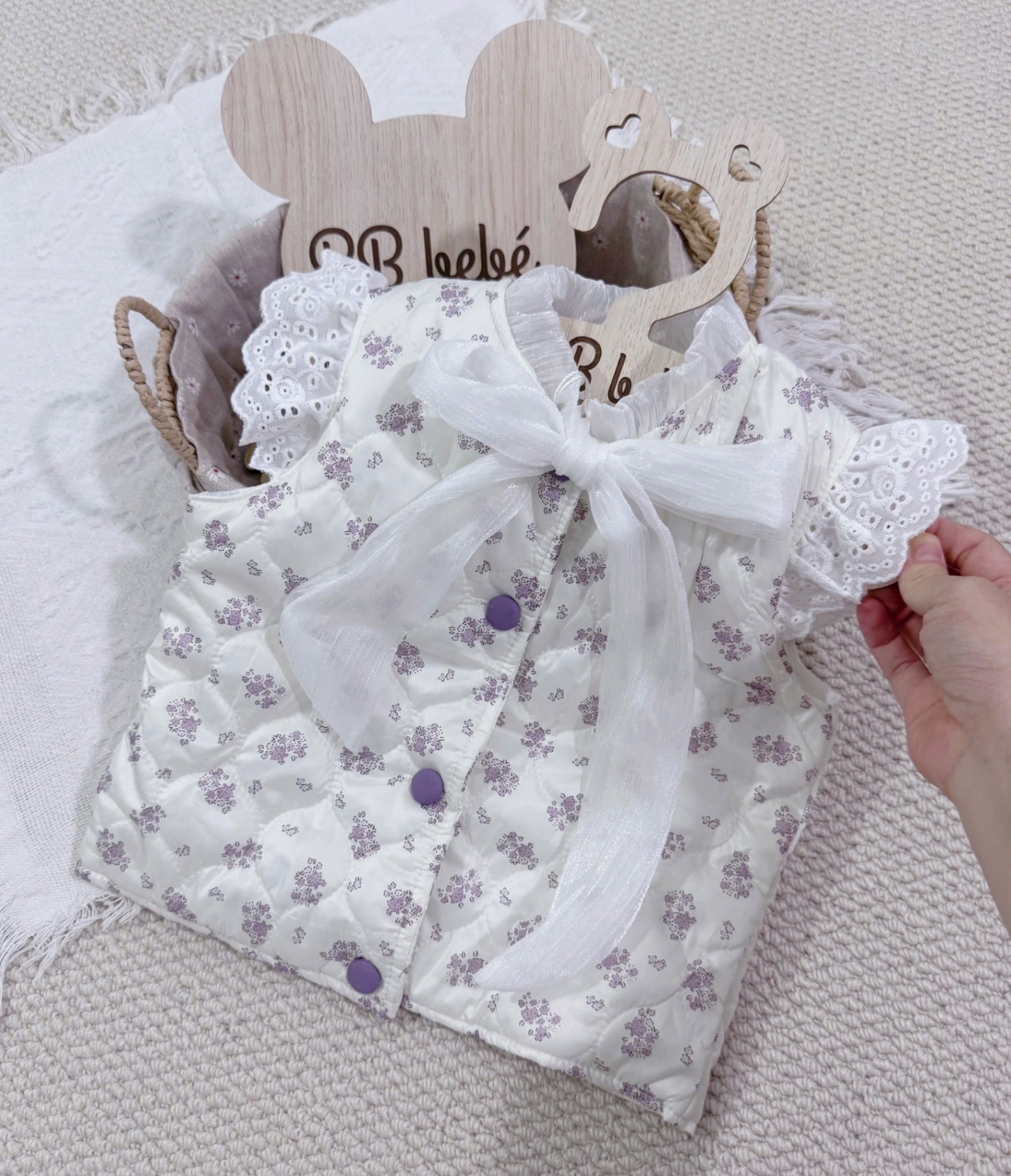 AB824 - ÁO GILE PHAO HOA TÍM VIỀN REN NƠ BÉ GÁI