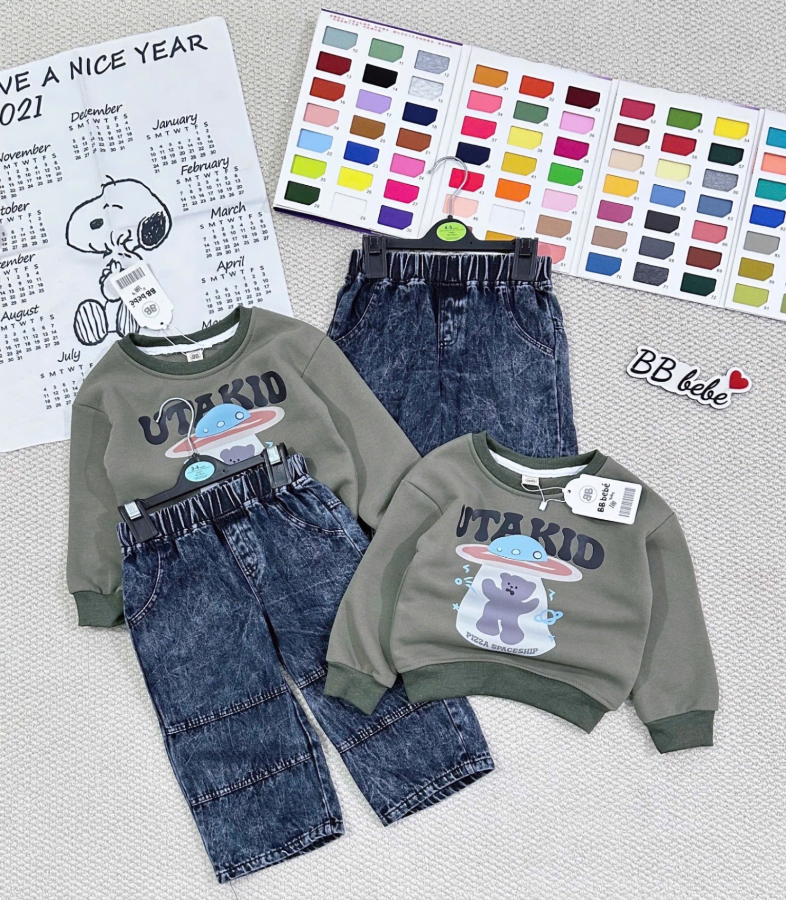 T005 - BỘ NỈ BÉ TRAI ÁO RÊU UTAKID QUẦN BÒ SUÔNG
