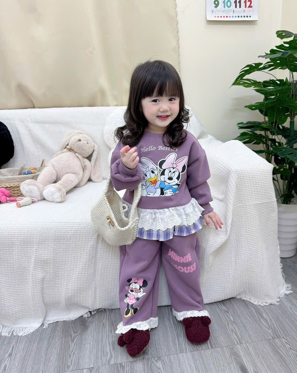 G794 - BỘ NỈ BÉ GÁI HAIDA SIZE ĐẠI Minnie Daisy PHỐI REN