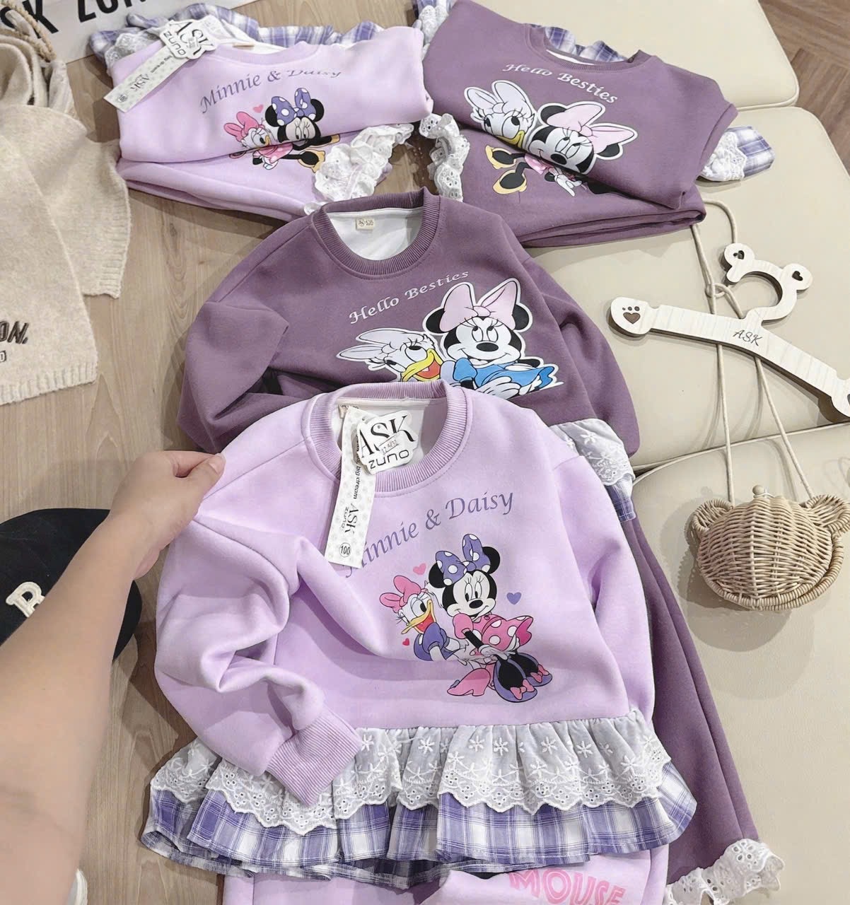 G794 - BỘ NỈ BÉ GÁI HAIDA SIZE ĐẠI Minnie Daisy PHỐI REN