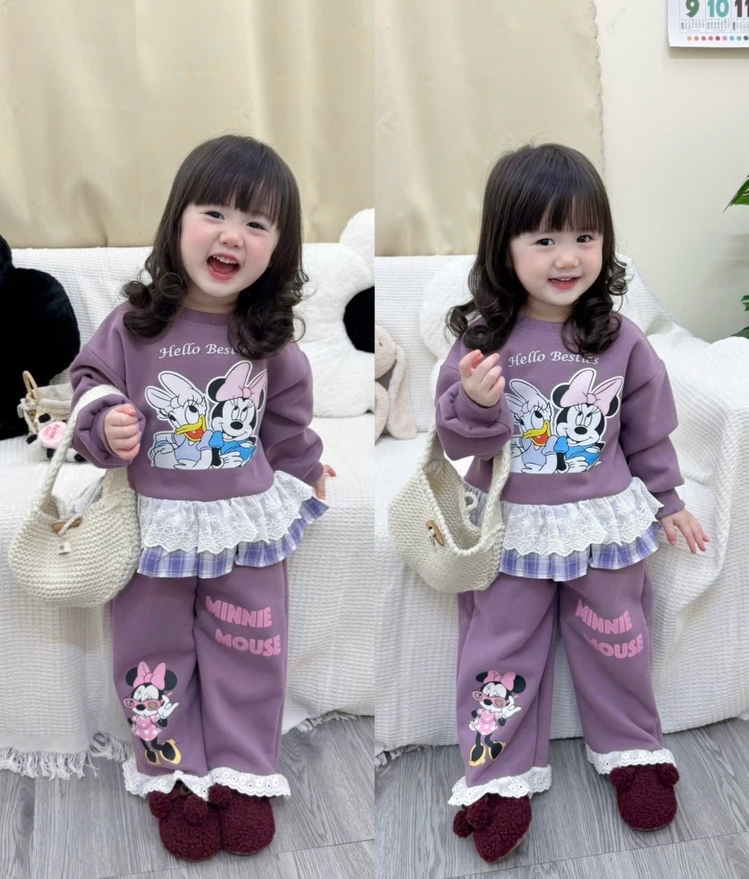G794 - BỘ NỈ BÉ GÁI HAIDA SIZE ĐẠI Minnie Daisy PHỐI REN