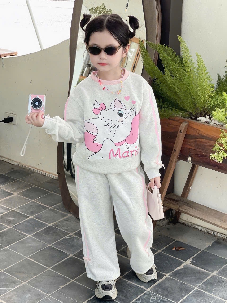 G812 - BỘ NỈ BÉ GÁI SIZE NHỠ ĐÍNH NƠ MÈO Marie