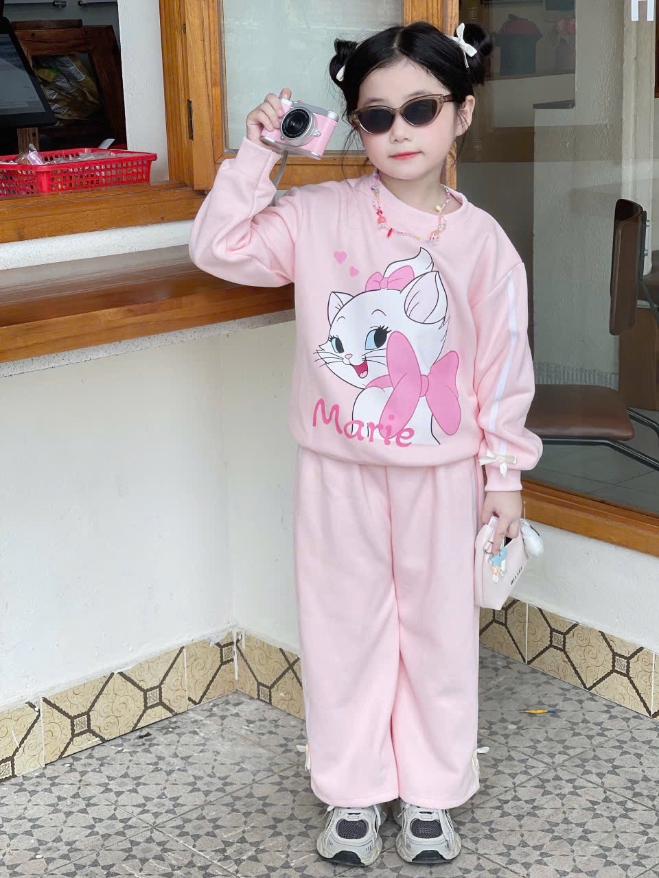 G812 - BỘ NỈ BÉ GÁI SIZE NHỠ ĐÍNH NƠ MÈO Marie