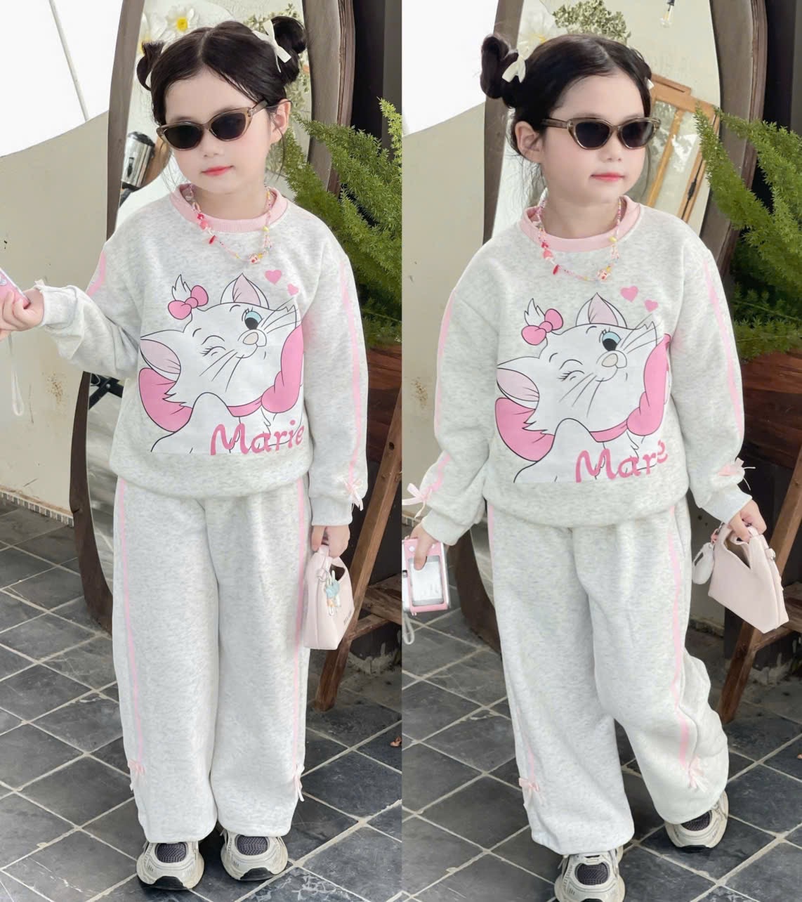 G812 - BỘ NỈ BÉ GÁI SIZE NHỠ ĐÍNH NƠ MÈO Marie