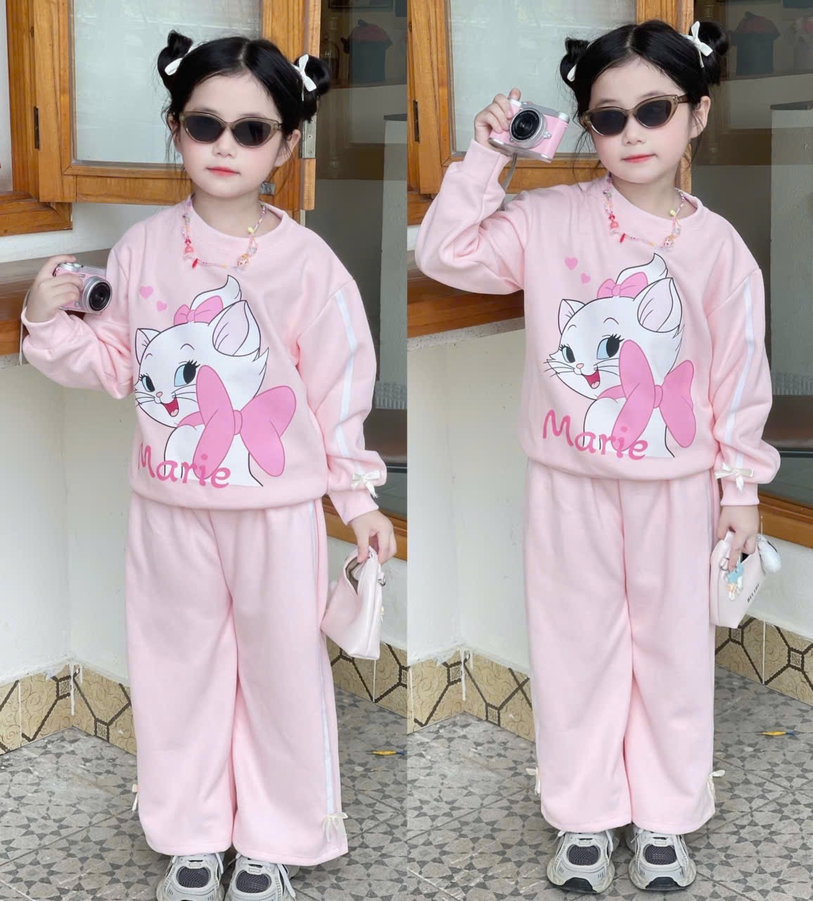 G812 - BỘ NỈ BÉ GÁI SIZE NHỠ ĐÍNH NƠ MÈO Marie