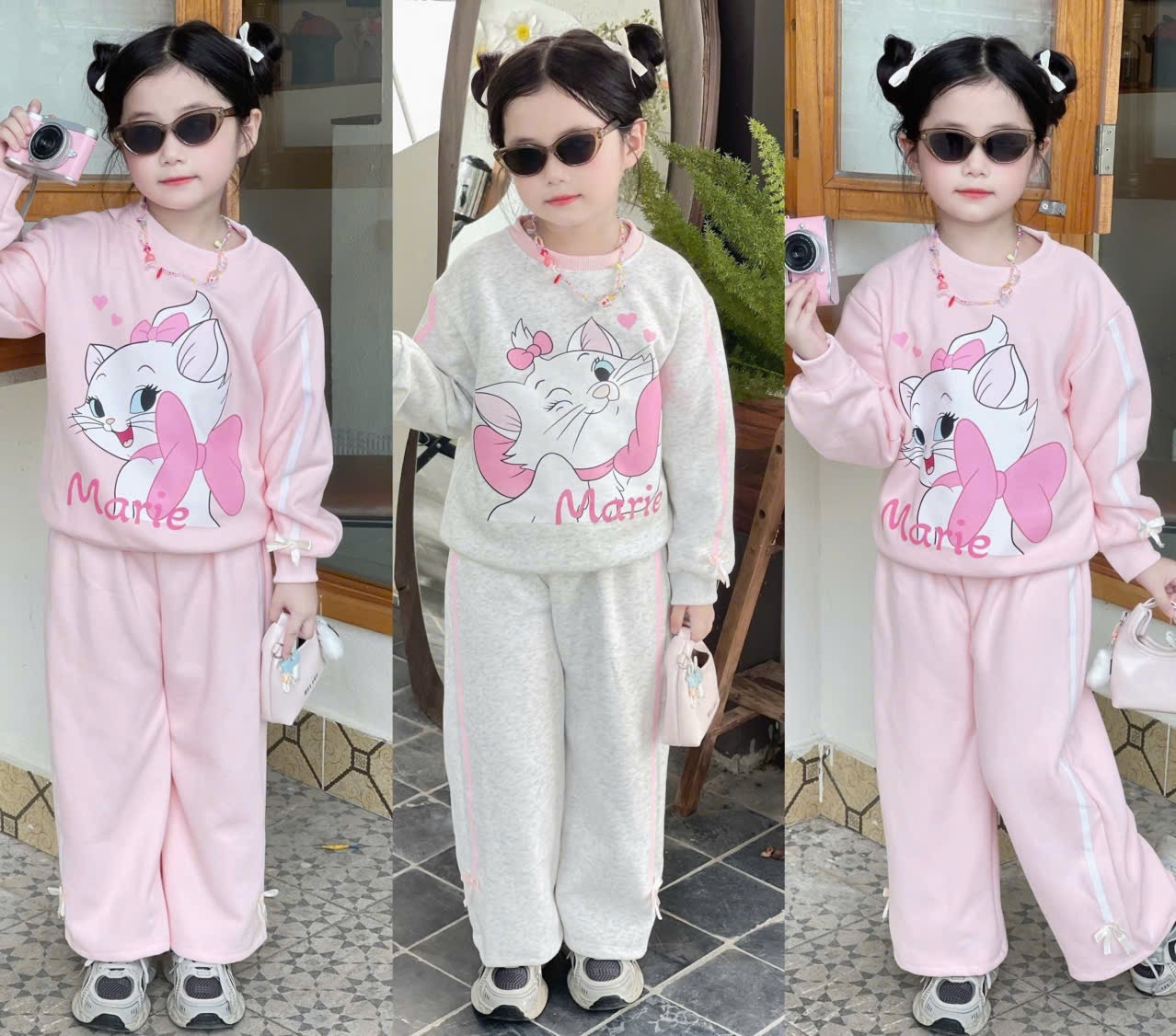 G812 - BỘ NỈ BÉ GÁI SIZE NHỠ ĐÍNH NƠ MÈO Marie