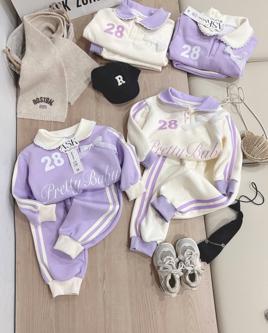 G814 - BỘ NỈ BÉ GÁI SIZE NHỠ CỔ SEN Pretty Baby28