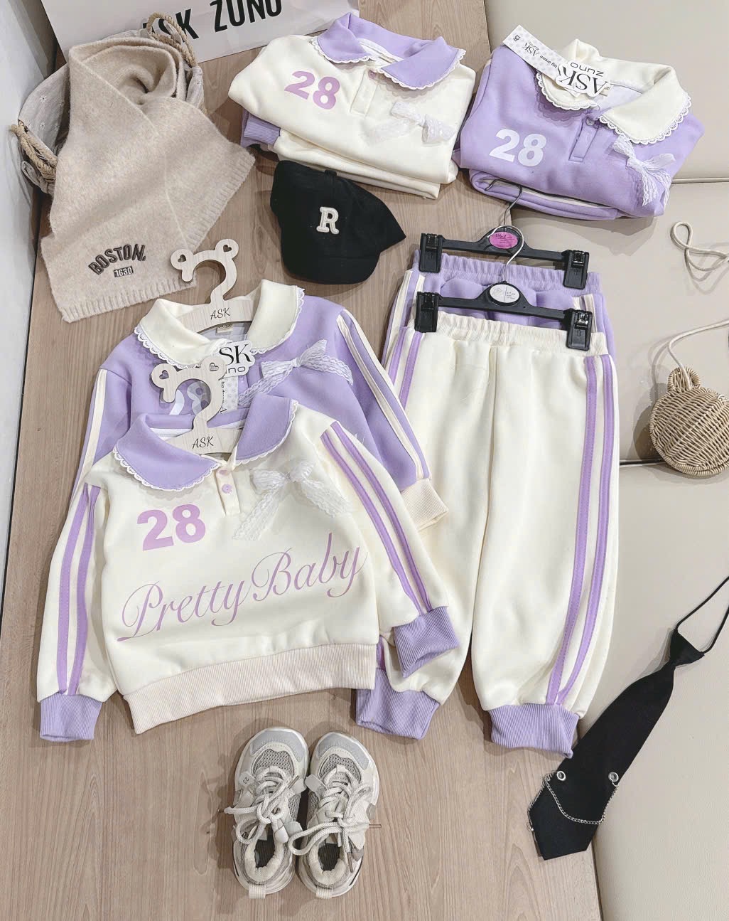 G814 - BỘ NỈ BÉ GÁI SIZE NHỠ CỔ SEN Pretty Baby28