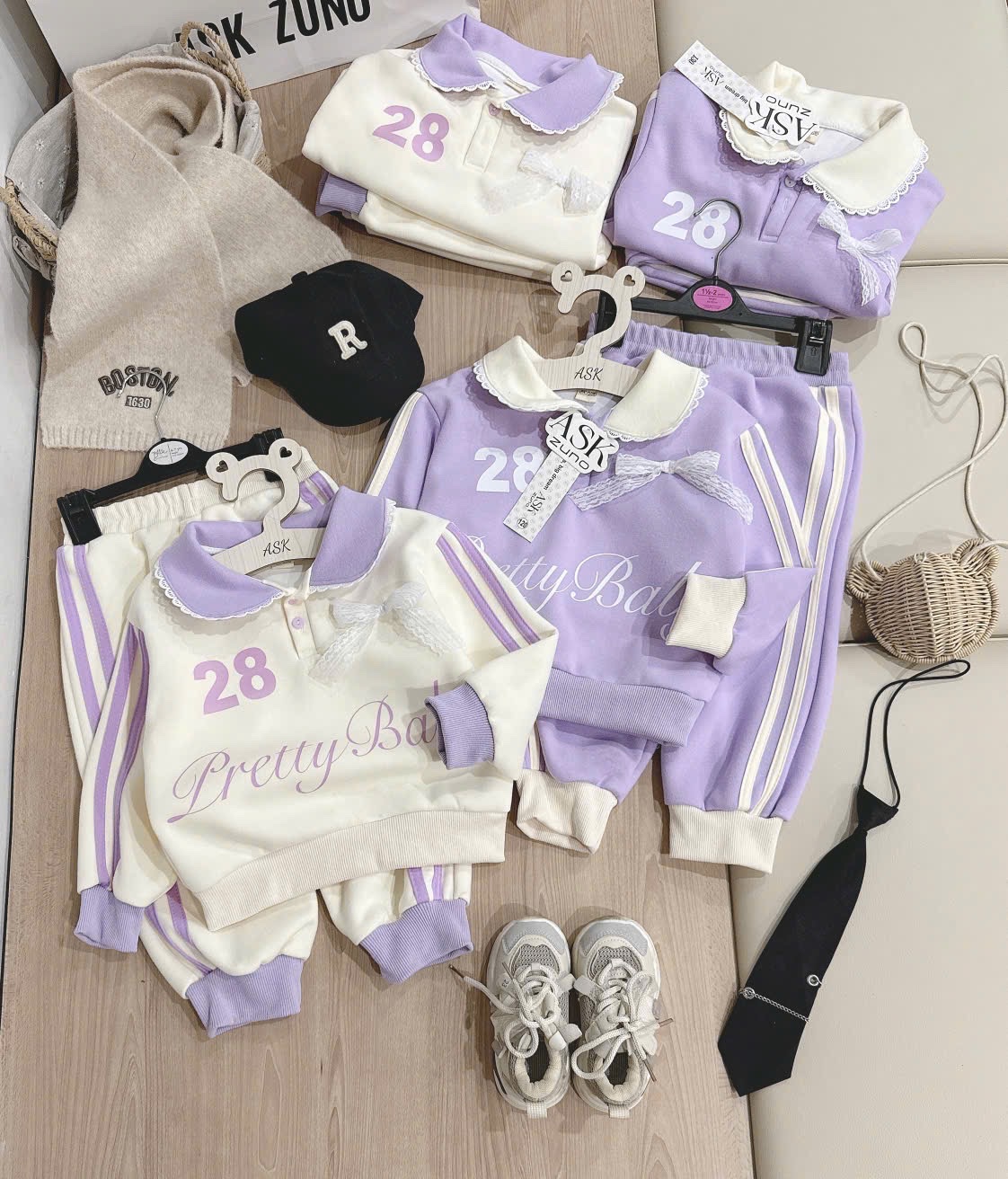 G814 - BỘ NỈ BÉ GÁI SIZE NHỠ CỔ SEN Pretty Baby28
